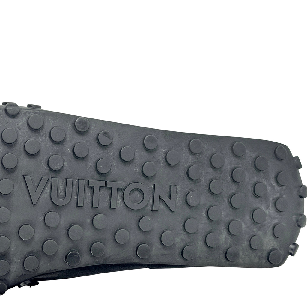 LOUIS VUITTON LV Racer Moccasins/Loafers (Size 45) crafted from supple, perforated calf leather with coordinating Monogram-canvas