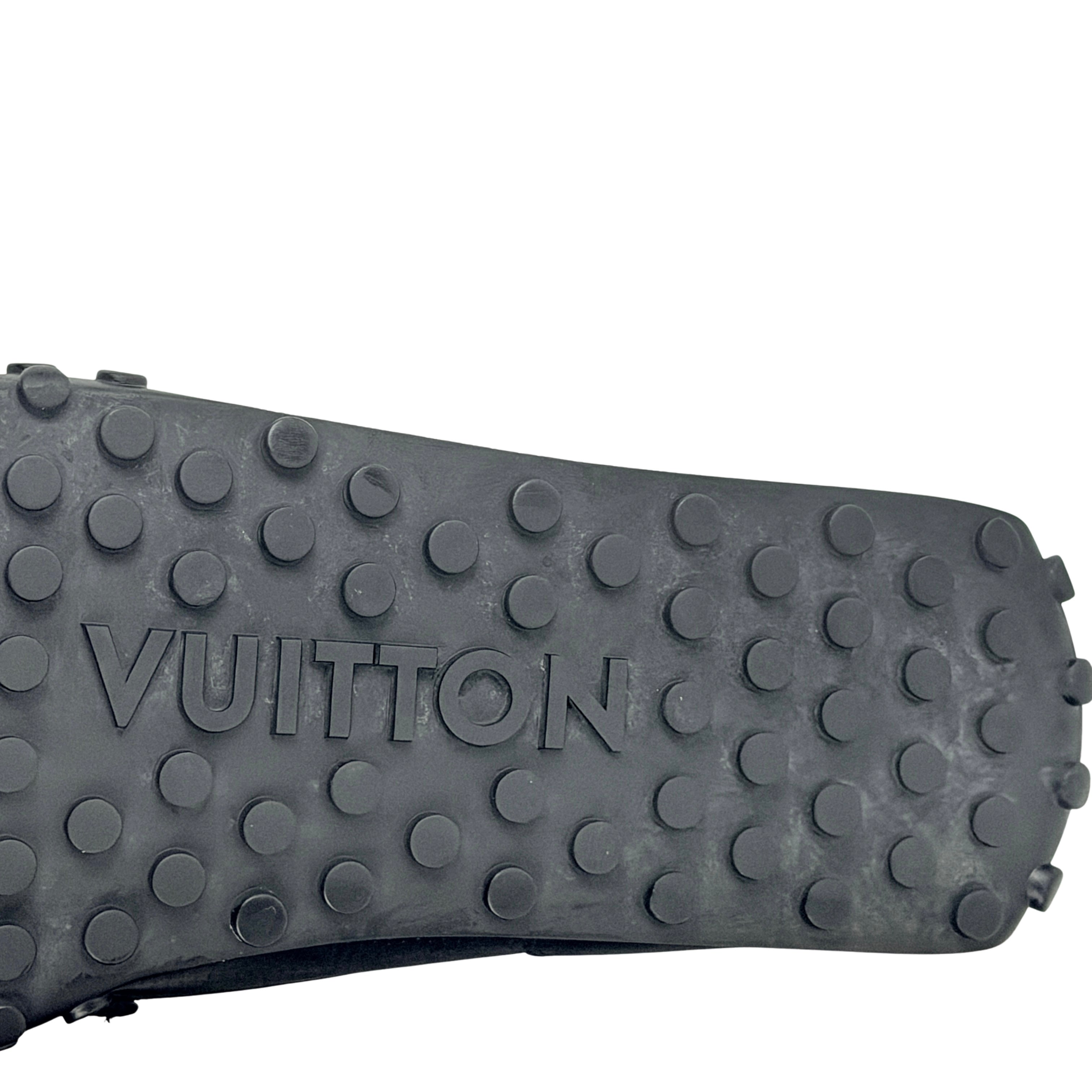 LOUIS VUITTON LV Racer Moccasins/Loafers (Size 45) crafted from supple, perforated calf leather with coordinating Monogram-canvas
