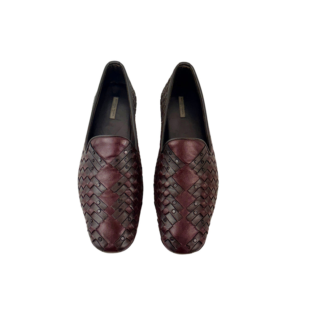 BOTTEGA VENETA Intrecciato Weave Leather Palazzo Loafers/Moccasins Burgundy Colour (Size 42)