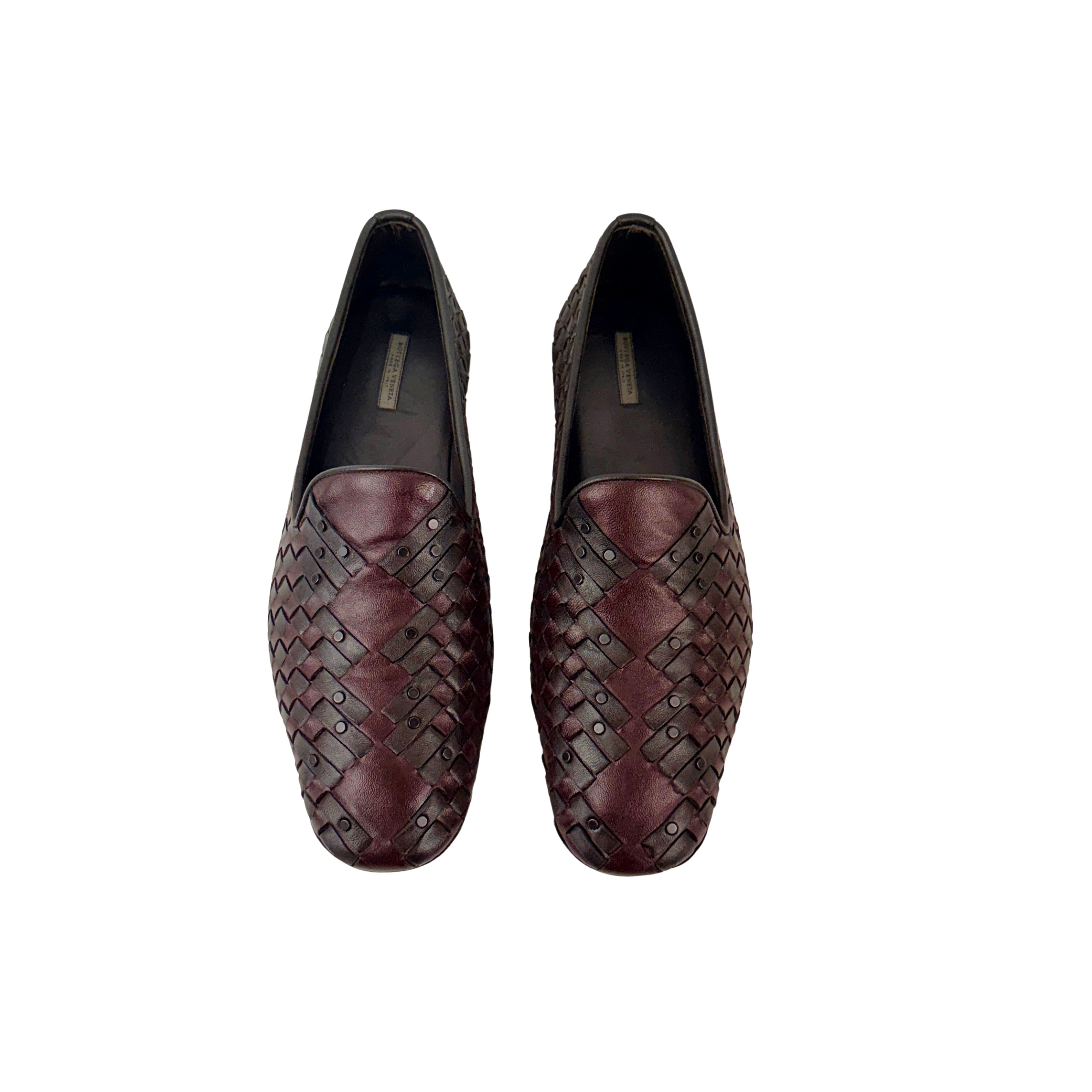 BOTTEGA VENETA Intrecciato Weave Leather Palazzo Loafers/Moccasins Burgundy Colour (Size 42)