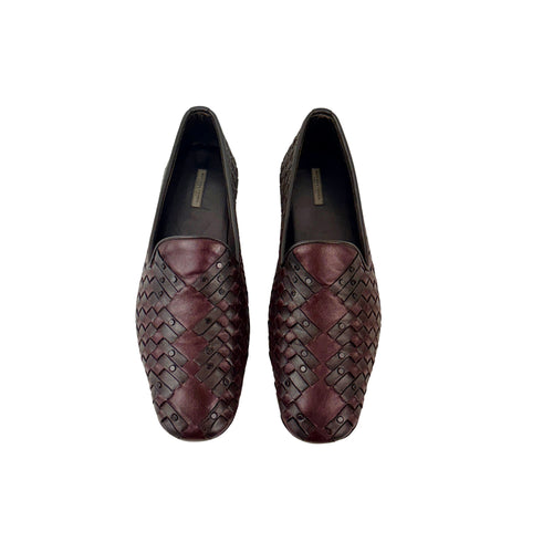 BOTTEGA VENETA Intrecciato Weave Leather Palazzo Loafers/Moccasins Burgundy Colour (Size 42)