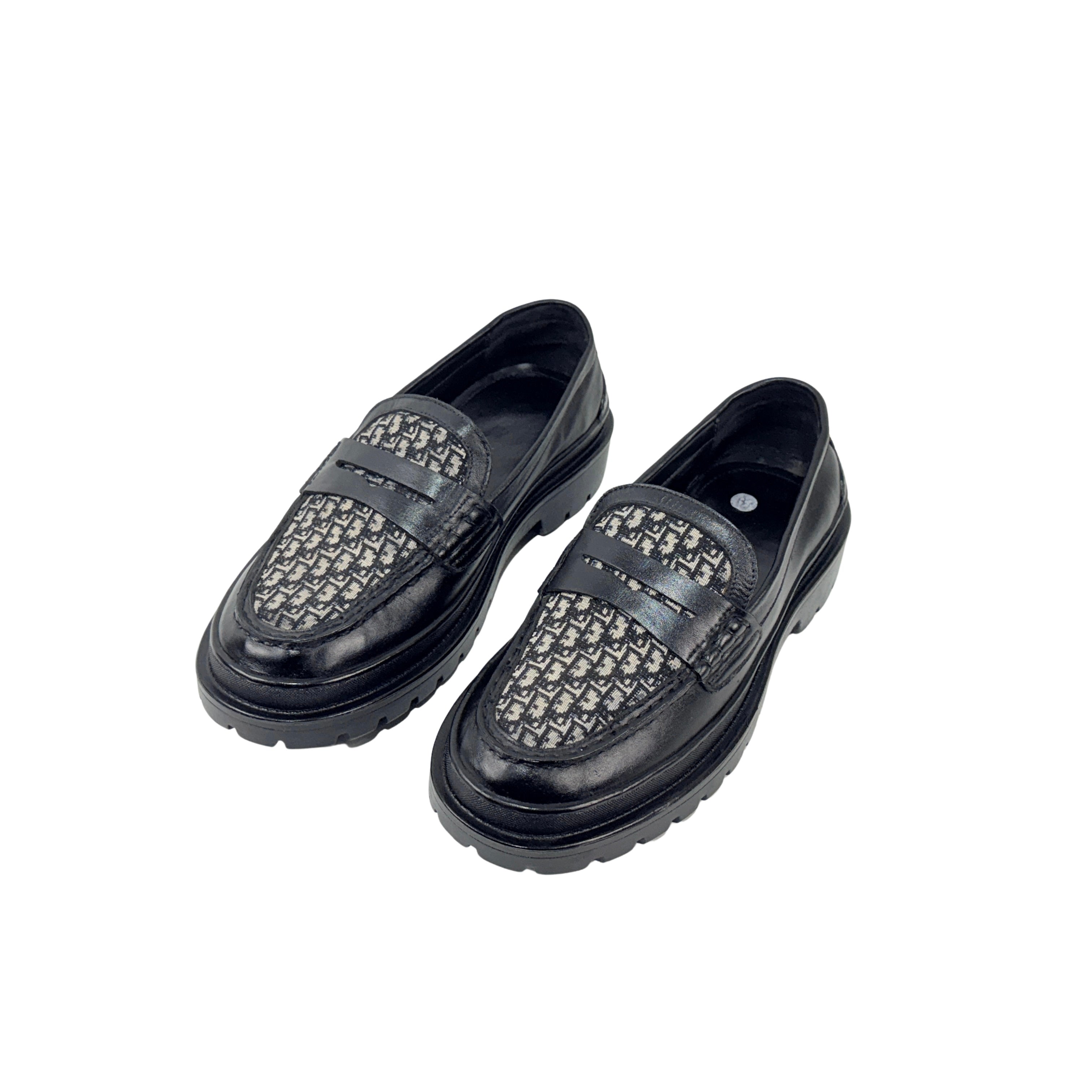 CHRISTIAN DIOR Black Leather Oblique Jacquard Explorer Loafers/Moccasins (Size 42)