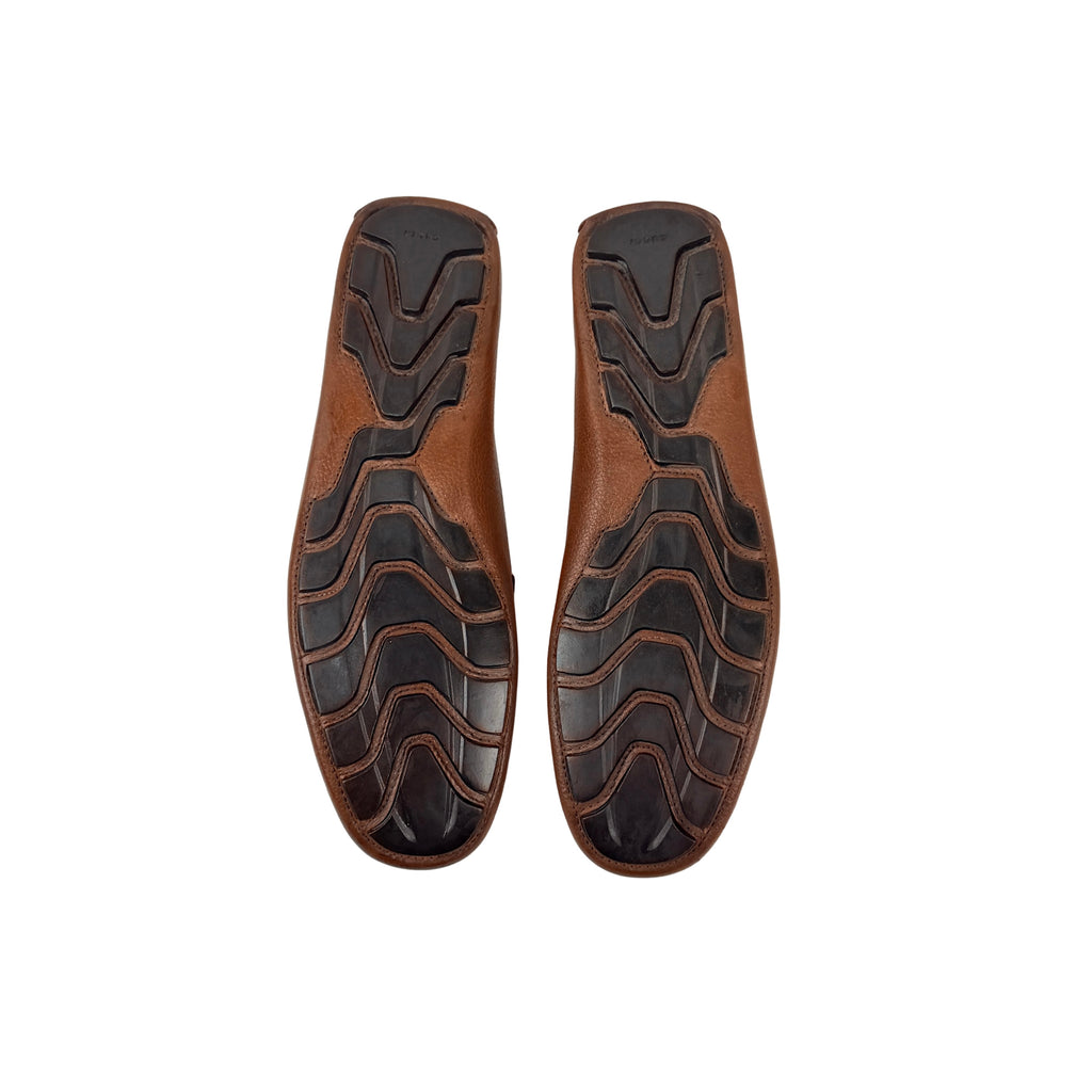 GUCCI Brown Leather And GG Coated Canvas Web Detail Slip On Loafers/Moccasins (Size 42)