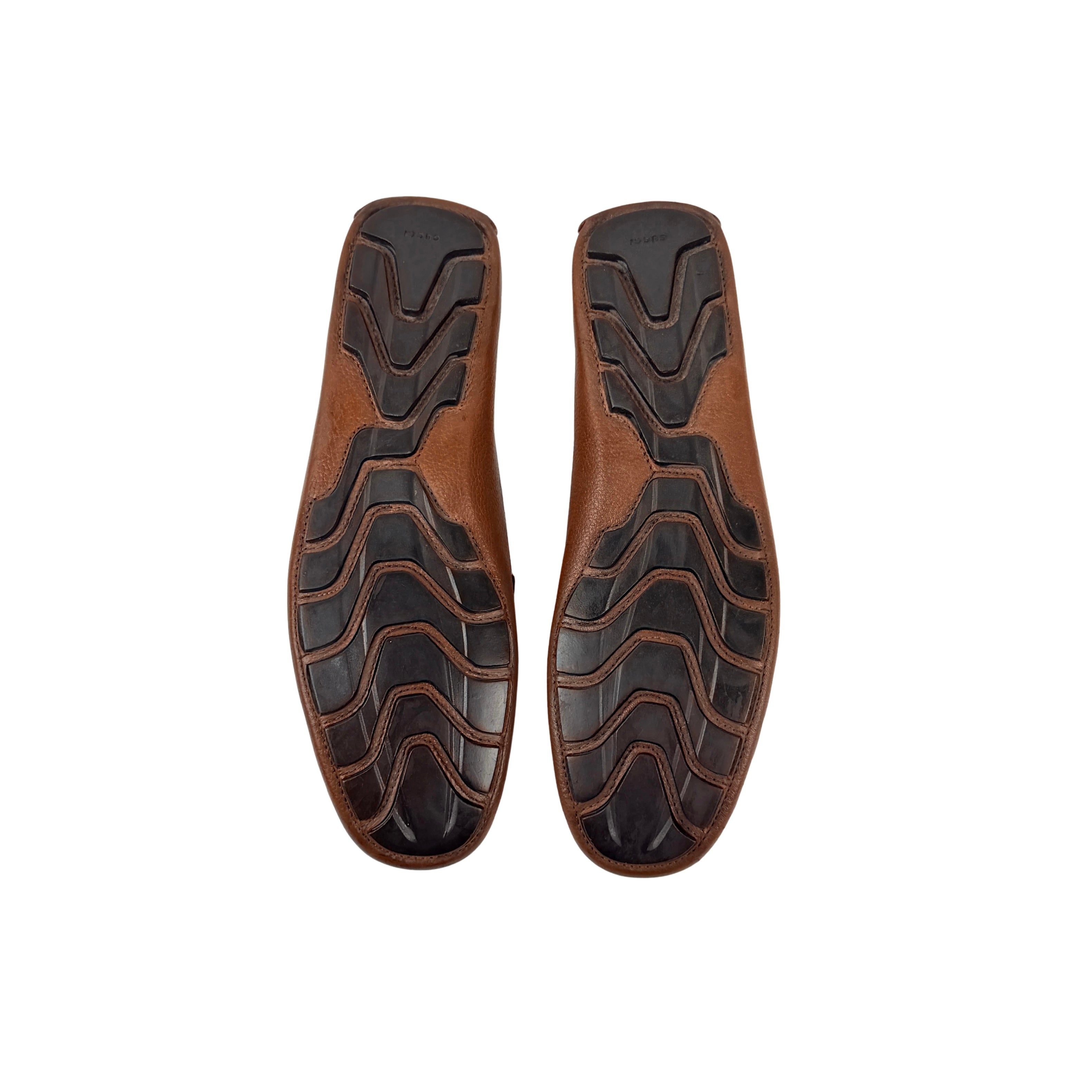 GUCCI Brown Leather And GG Coated Canvas Web Detail Slip On Loafers/Moccasins (Size 42)