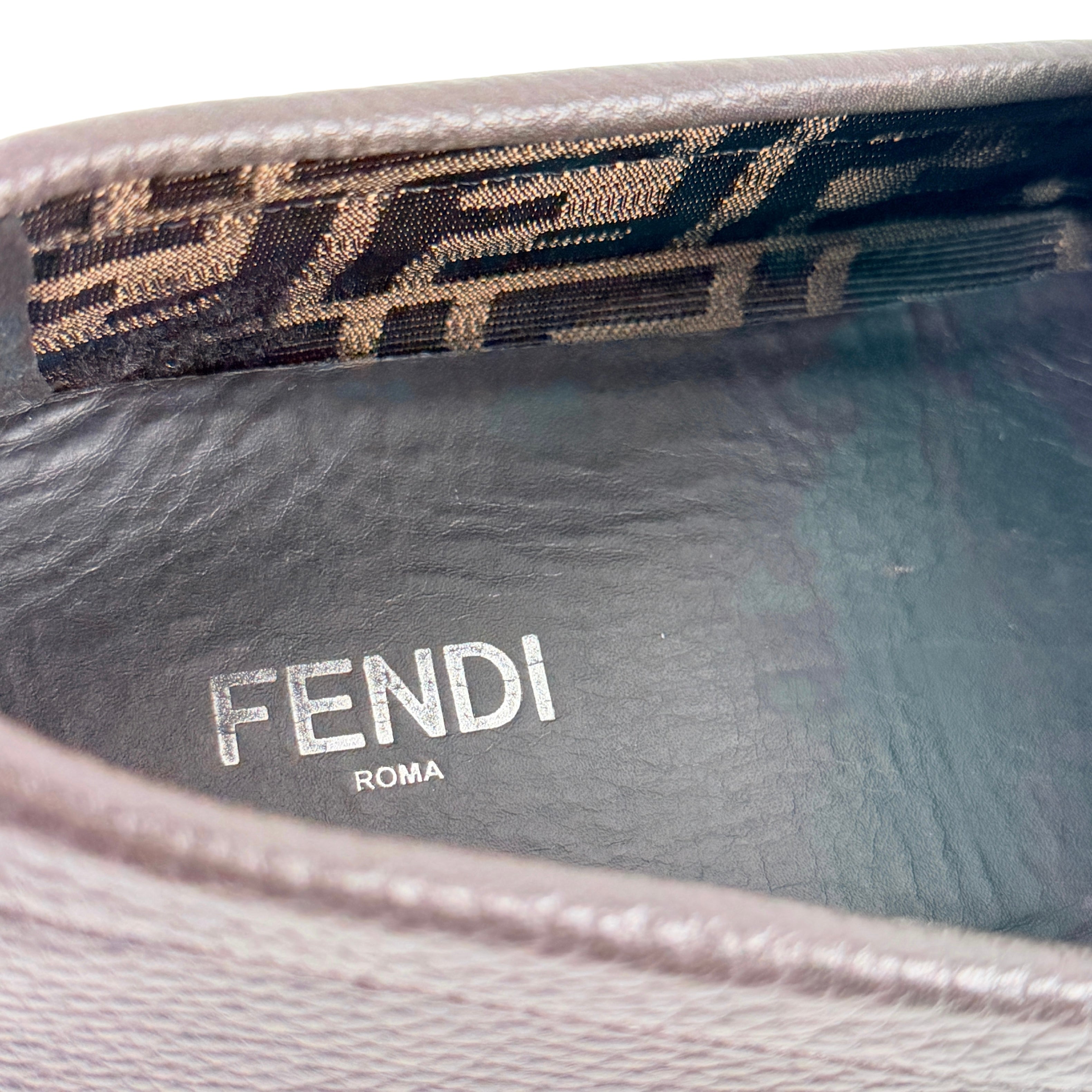 FENDI Men's Brown FF Metal Logo Loafers/Moccasins (Size 43)
