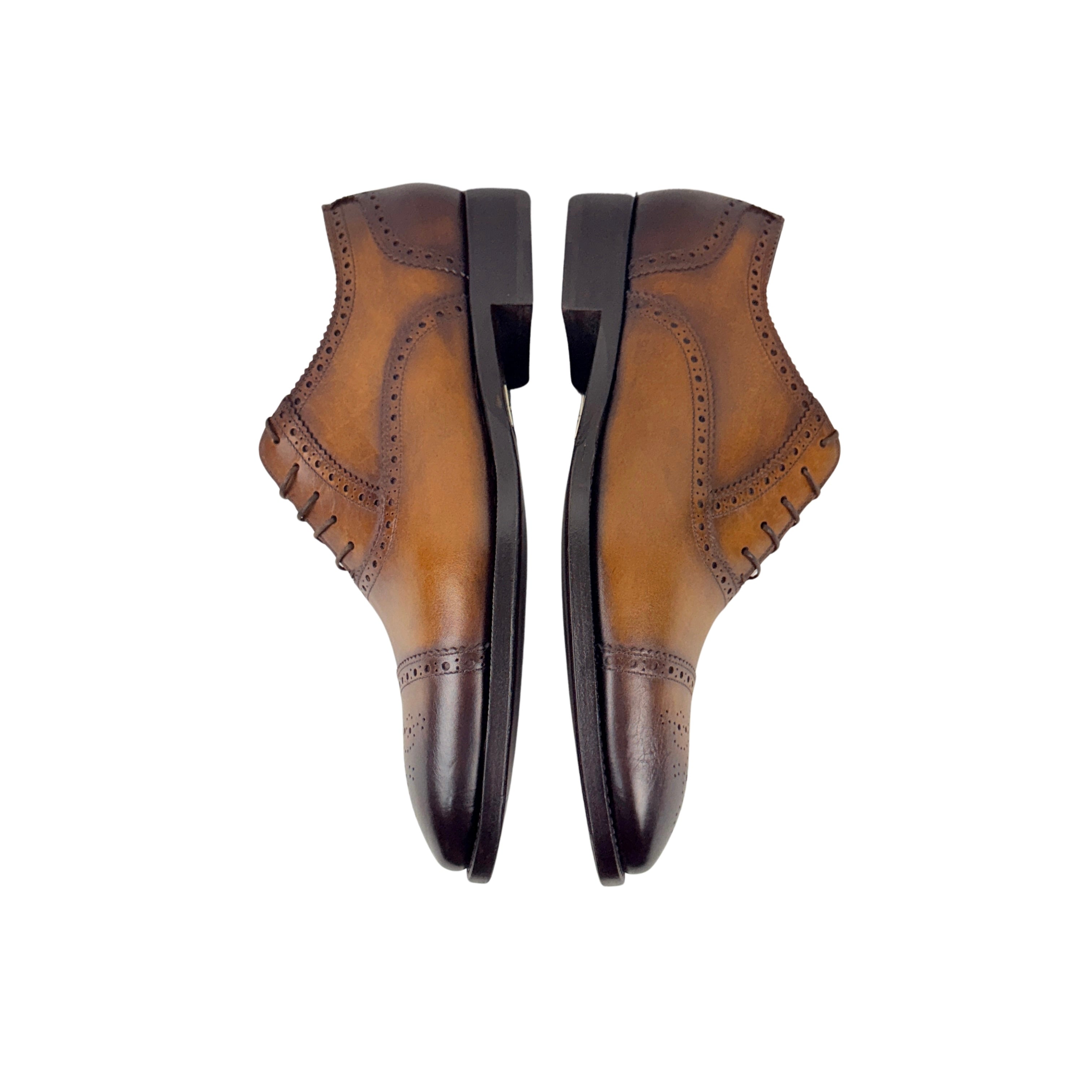 DI BIANCO Oxford/Derby Men's Leather Brogues Dark Tan And Patina Brown Finish(Size 45)