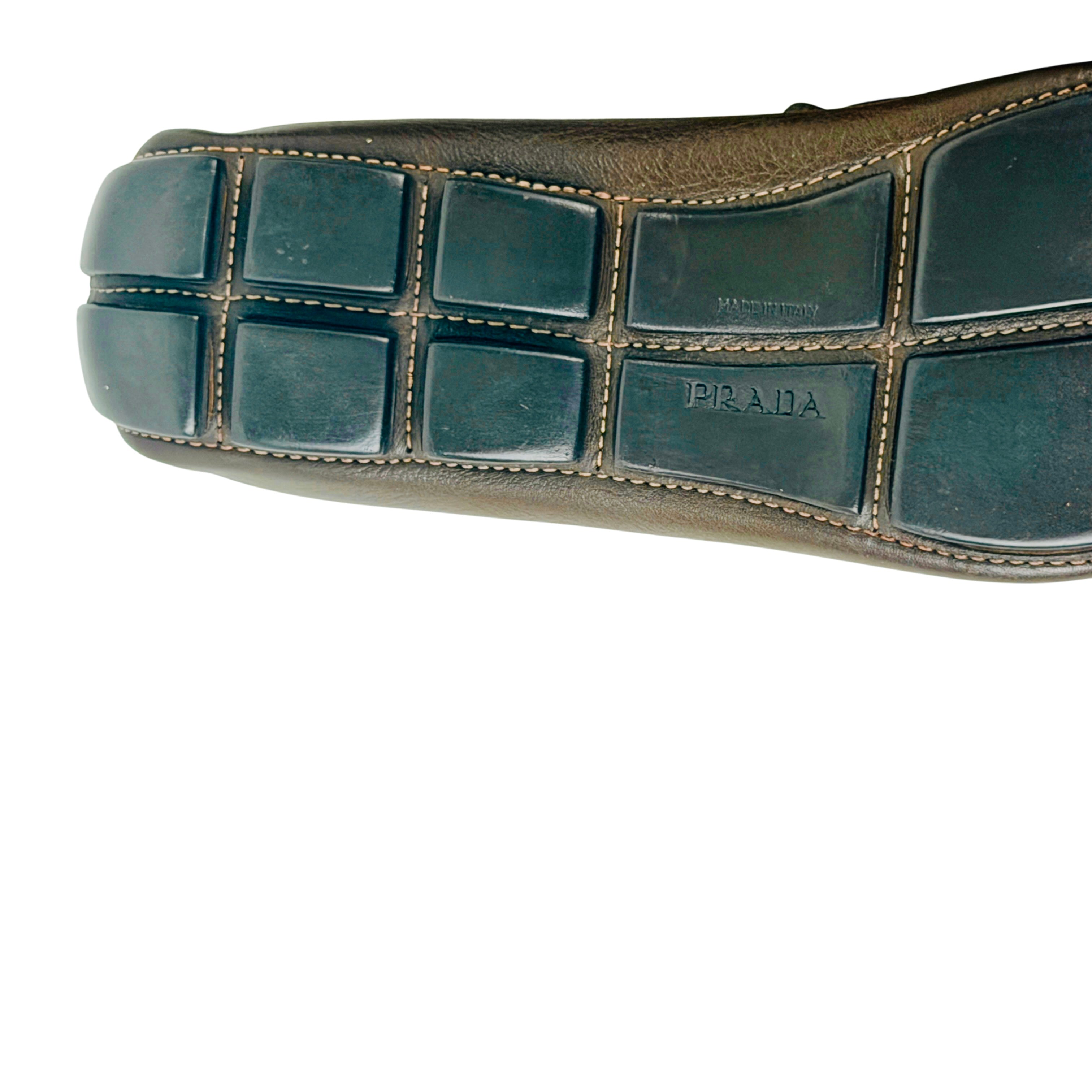 PRADA Grain Leather Brown Penny Loafers/Moccasins/Driving (Size 44)