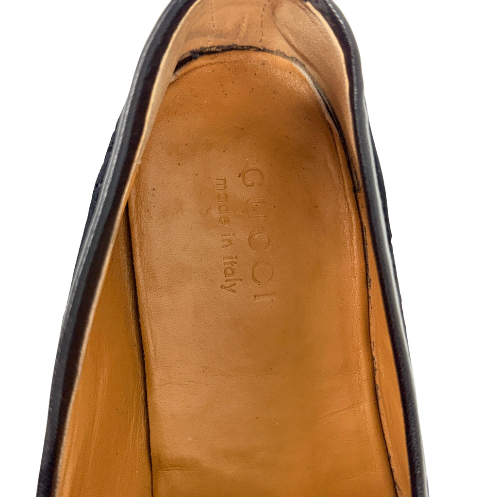 GUCCI New Jordan Horsebit Leather-Trimmed Logo Embroidered-Black Velvet Loafers/Moccasins (Size 46)