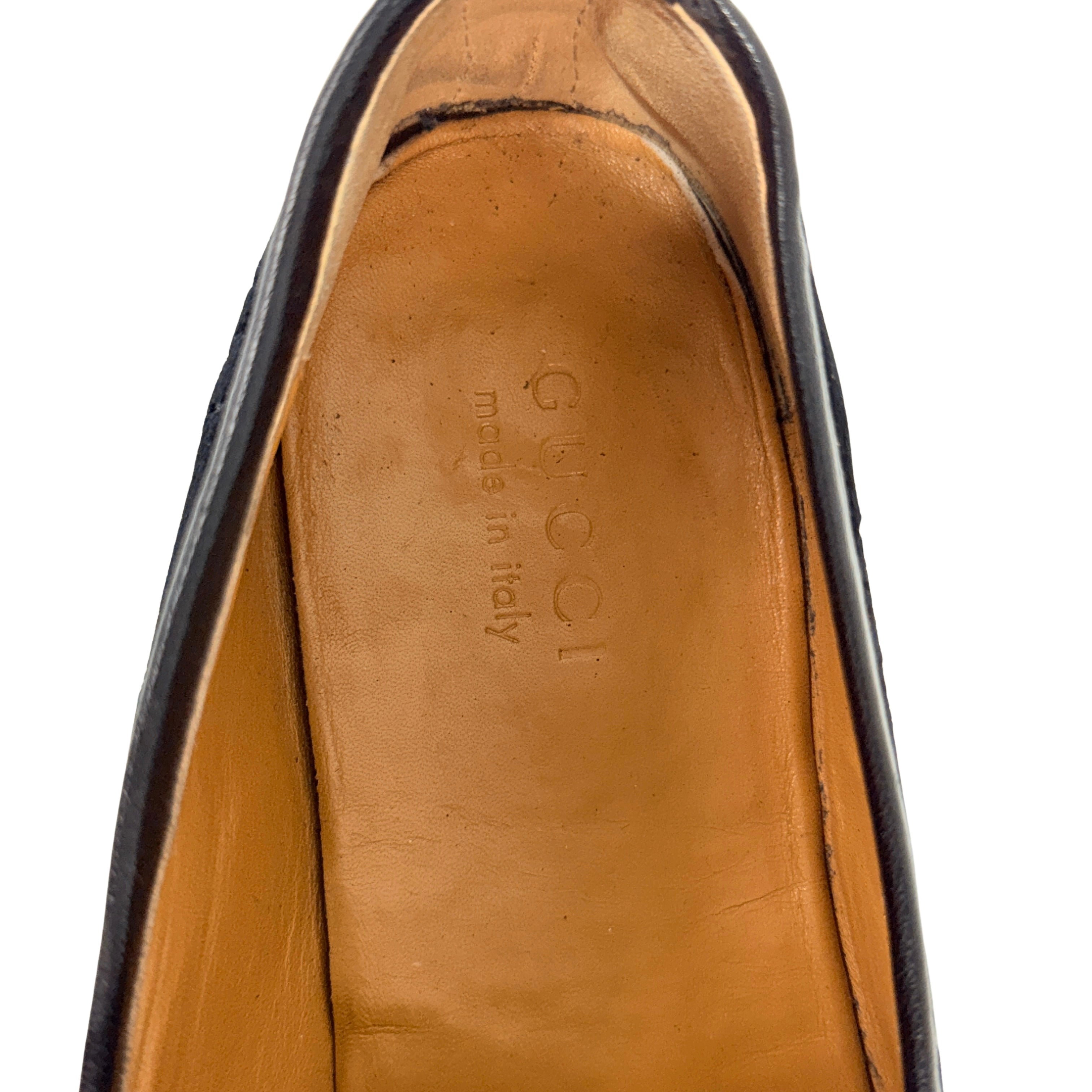 GUCCI New Jordan Horsebit Leather-Trimmed Logo Embroidered-Black Velvet Loafers/Moccasins (Size 46)
