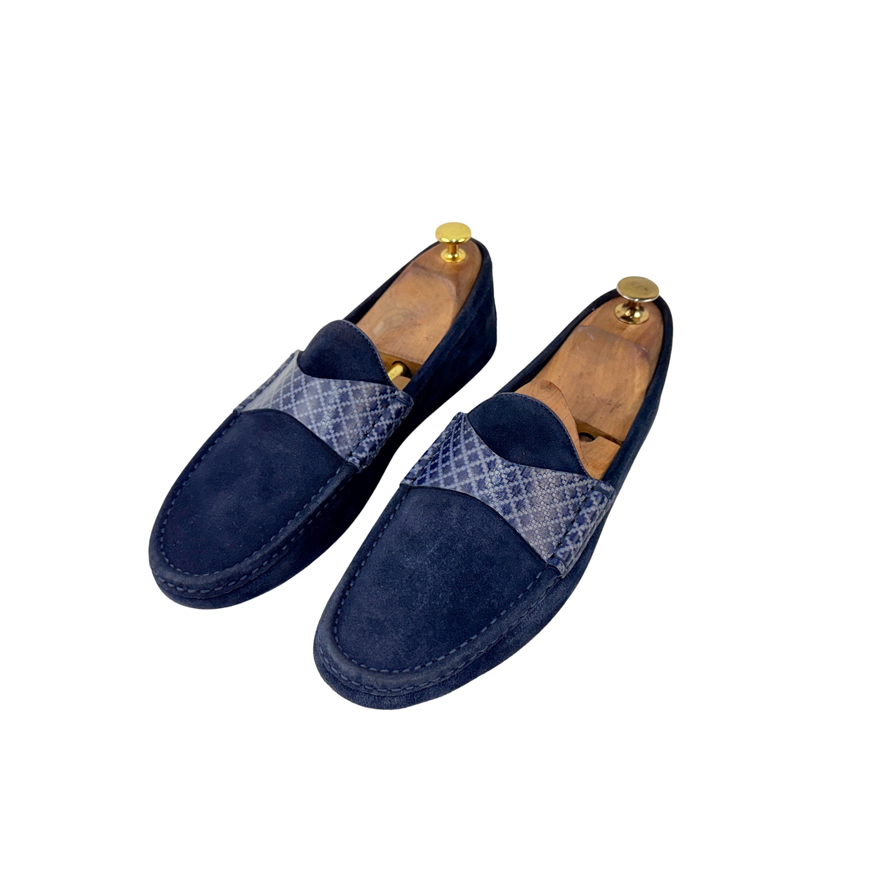 GUCCI Men's Blue Suede Leather Diamond-Patterned(Guccissima Inspired)Strap Loafers/Moccasins(Size 42.5)