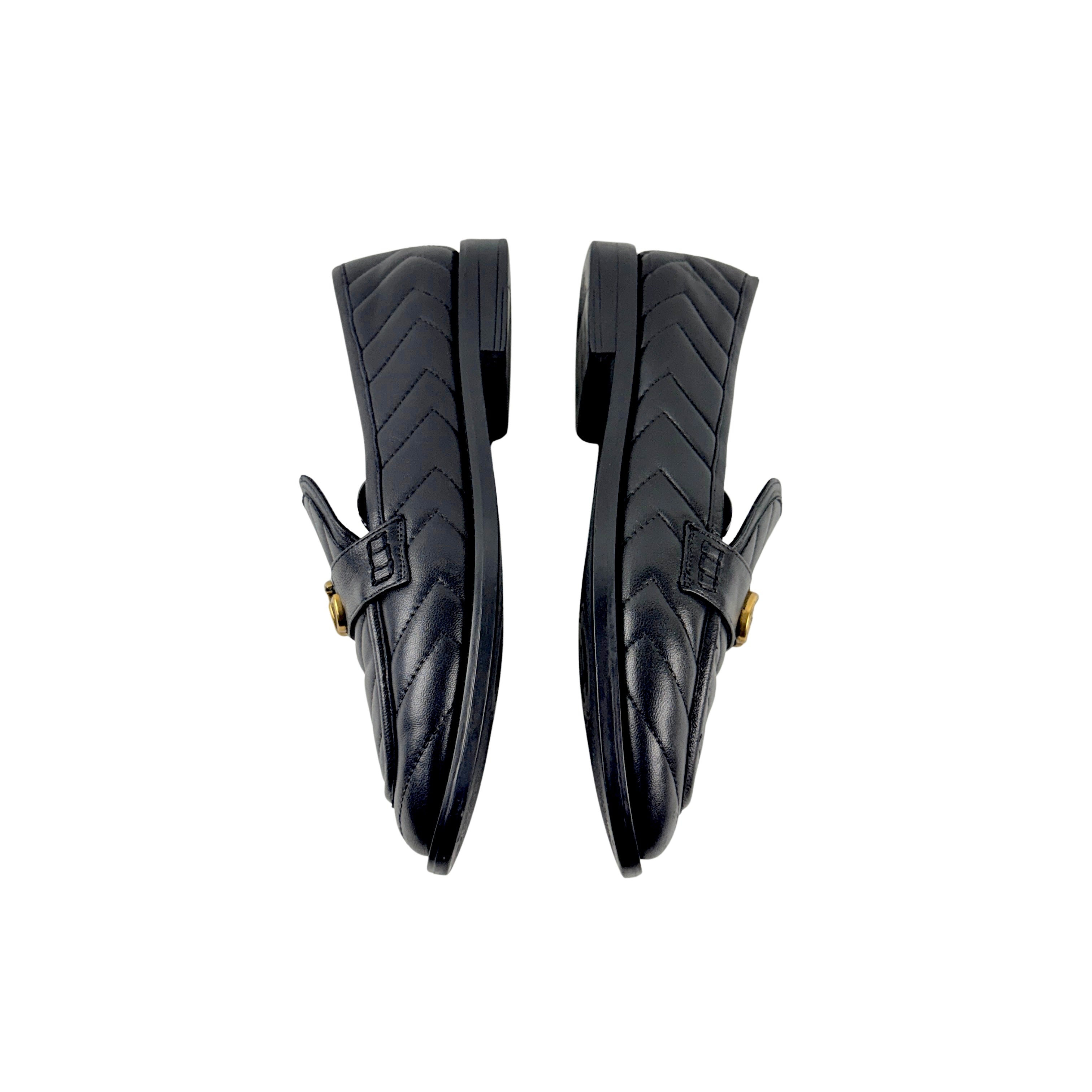 GUCCI Quilted Leather Loafers/Moccasins In Black Double G Logo (Size 39/40)