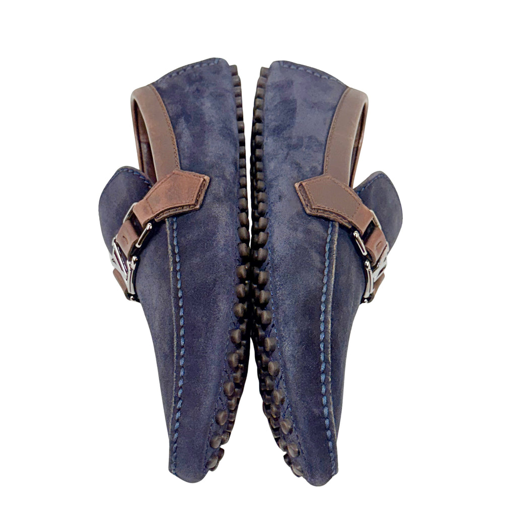 LOUIS VUITTON Hockenheim Loafers/Moccasins in navy blue suede with brown leather (Size 42)