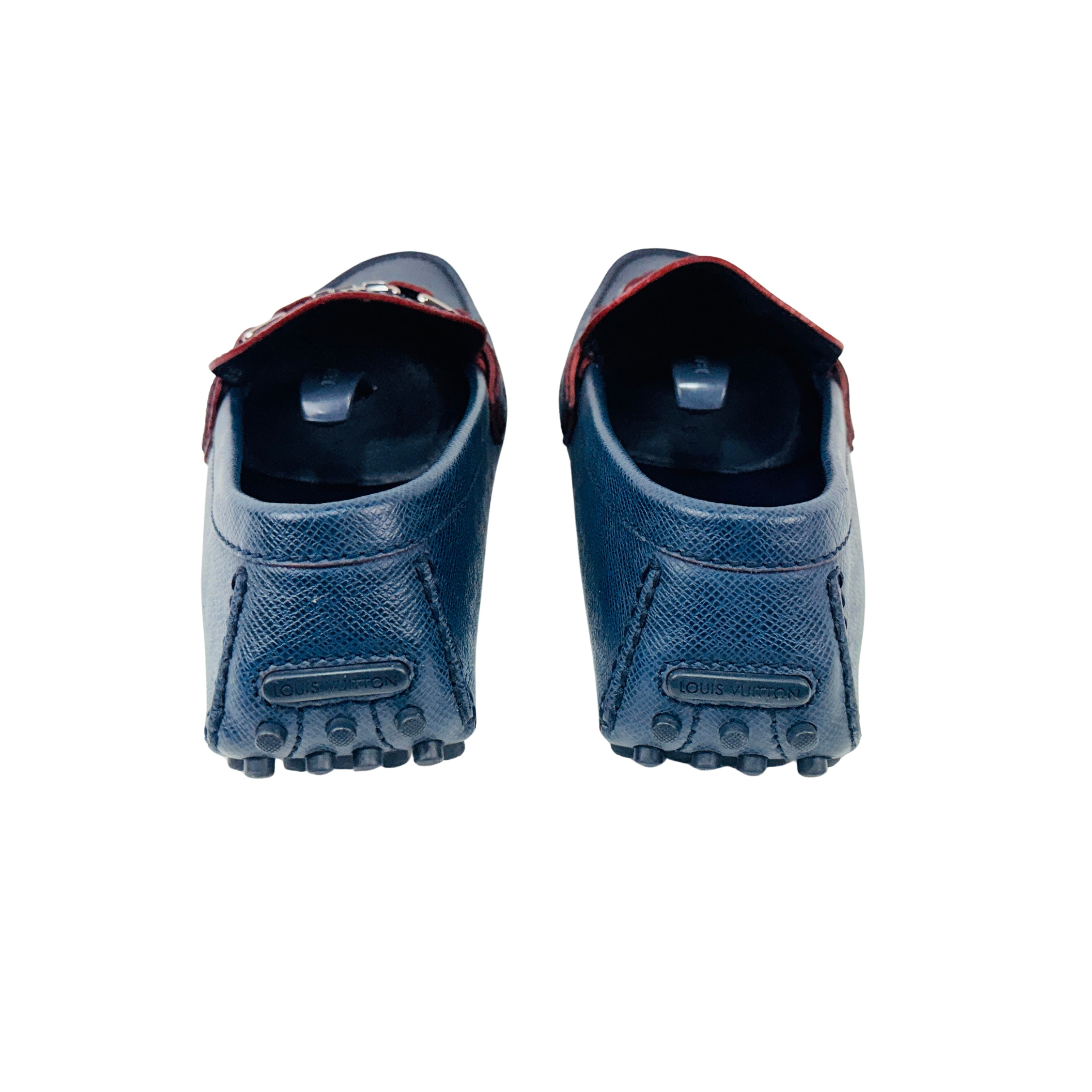 LOUIS VUITTON Hockenheim Driving/Loafers/Moccasins Blue Taiga Leather (Size 42.5)