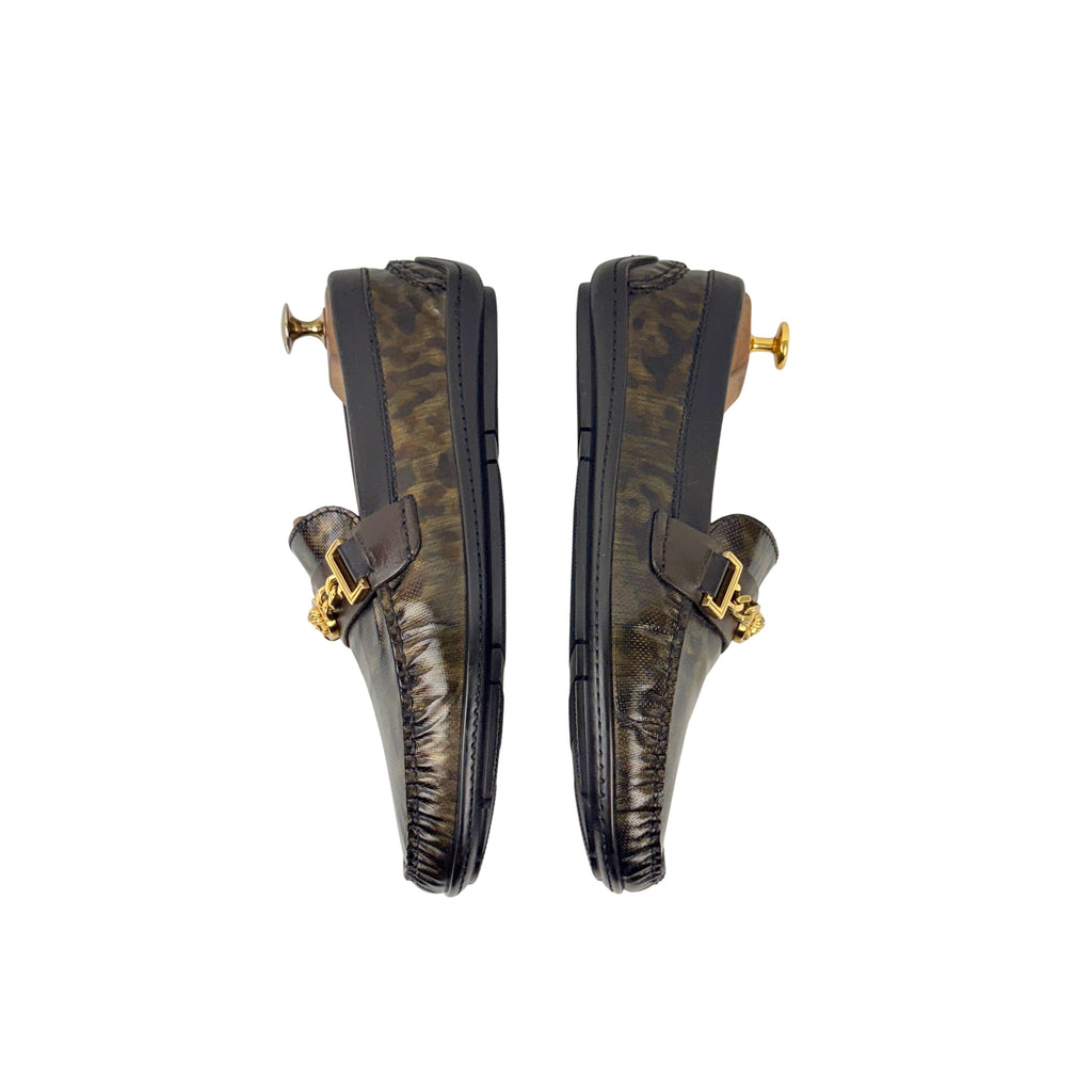 VERSACE Patent Leather Camouflage Leopard Inspired Print Leather Loafers/Moccasins (Size 42)