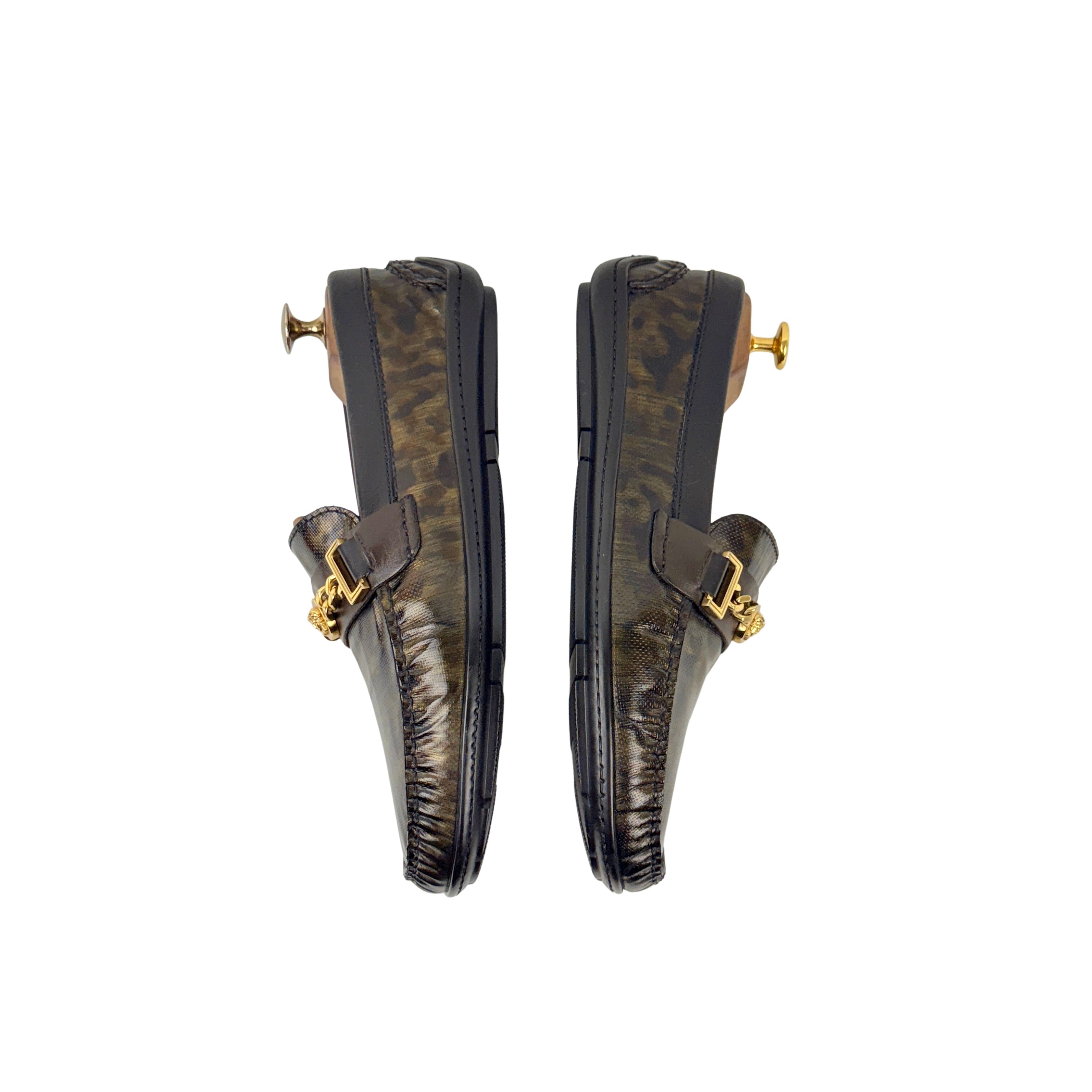 VERSACE Patent Leather Camouflage Leopard Inspired Print Leather Loafers/Moccasins (Size 42)