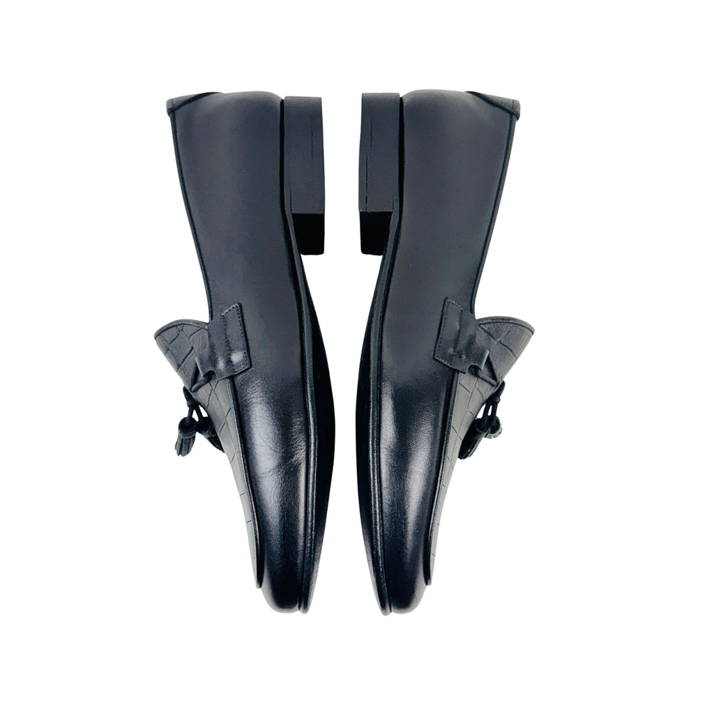 TOM FORD Tassel Loafers/Moccasins Crafted From Black Embossed Leather (Size 40)