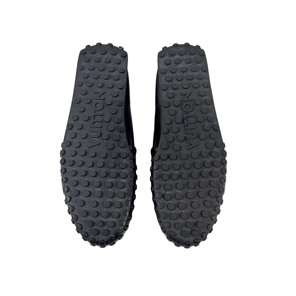 LOUIS VUITTON LV Racer Moccasins/Loafers (Size 45) crafted from supple, perforated calf leather with coordinating Monogram-canvas