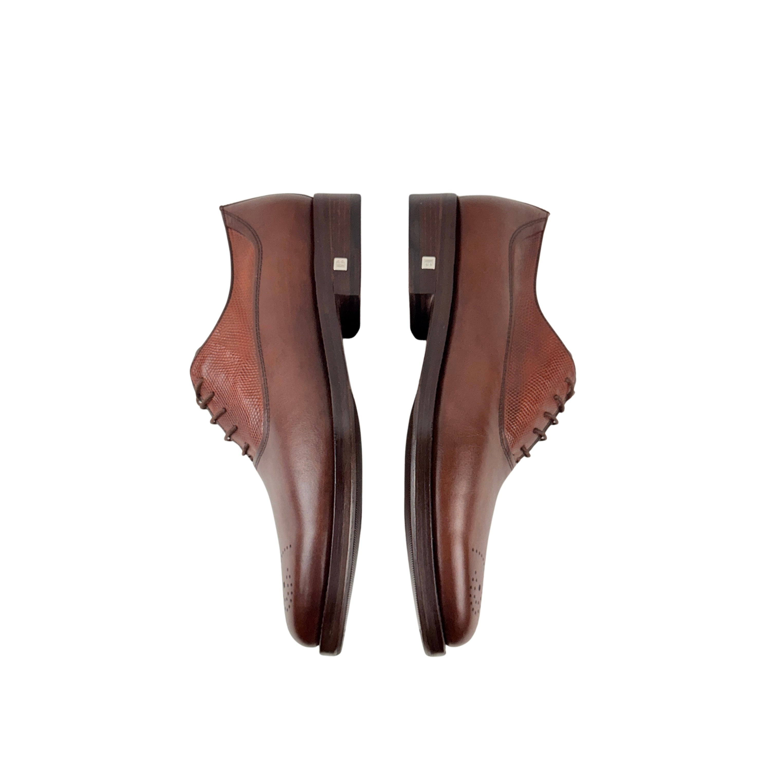 BALMAIN PARIS Men's Brown Leather On The Vamp(Lizard or Snakeskin) Derby/Oxfords (Size 41)