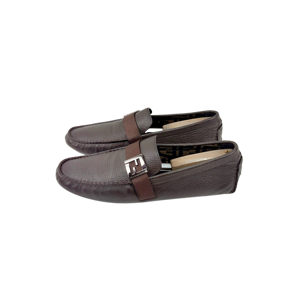 FENDI Men's Brown FF Metal Logo Loafers/Moccasins (Size 43)
