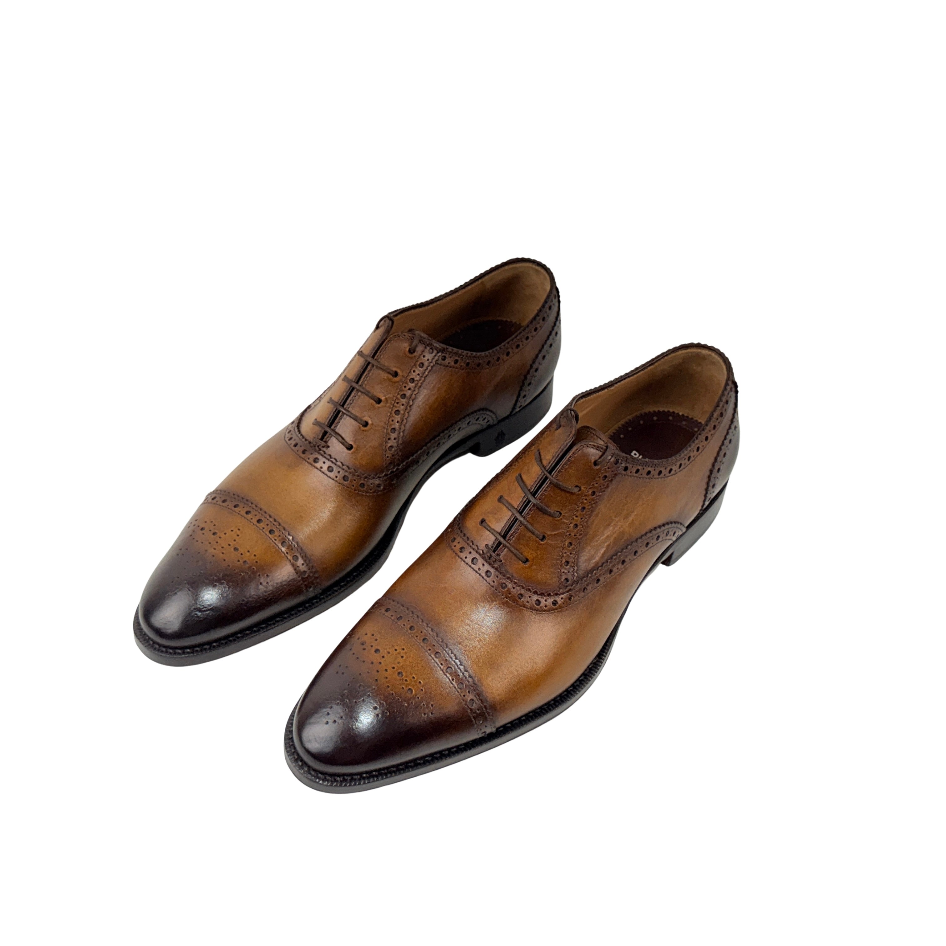 DI BIANCO Oxford/Derby Men's Leather Brogues Dark Tan And Patina Brown Finish(Size 45)