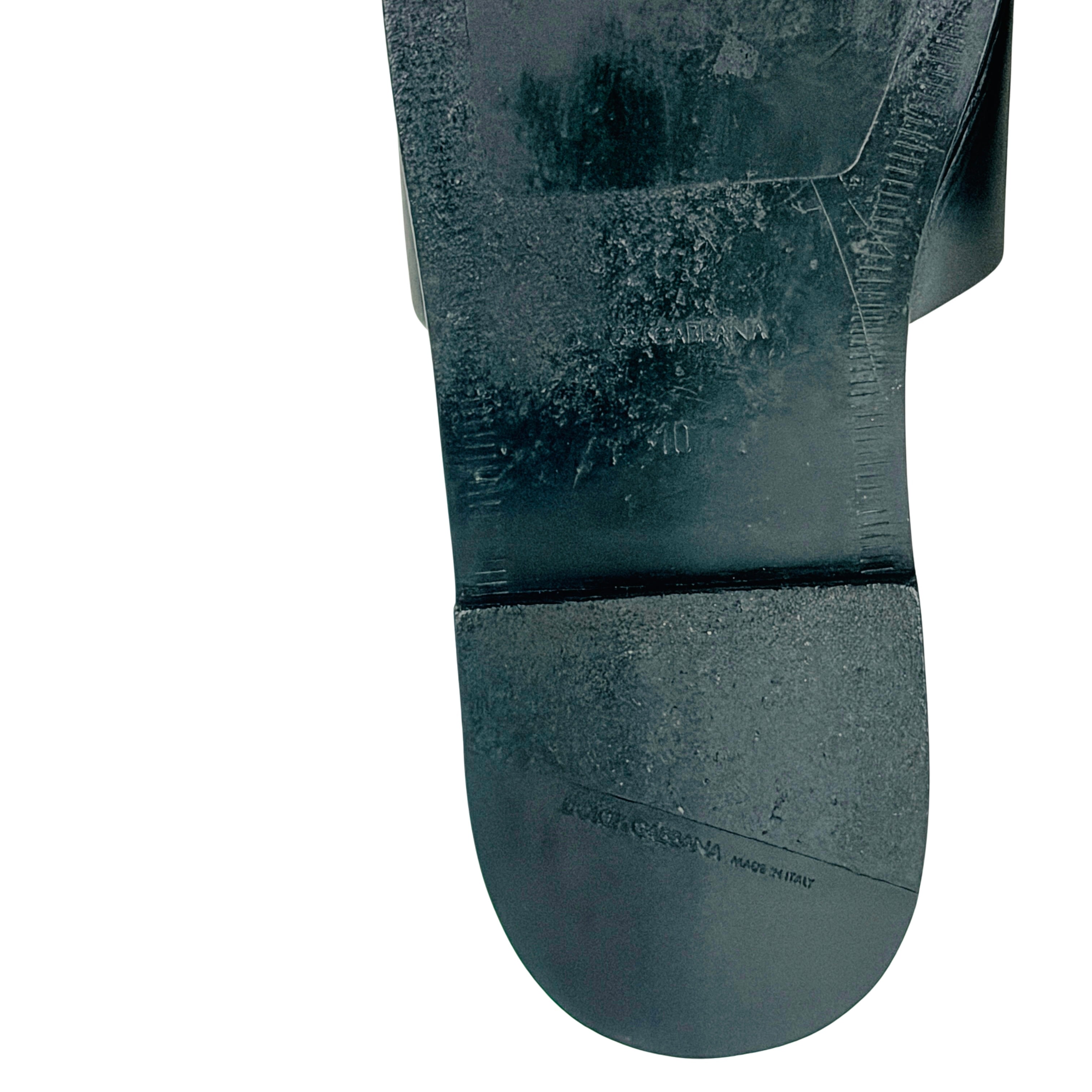 DOLCE & GABBANA 3D DG Logo Black Leather Slippers/Slides/Sandles (Size 44)