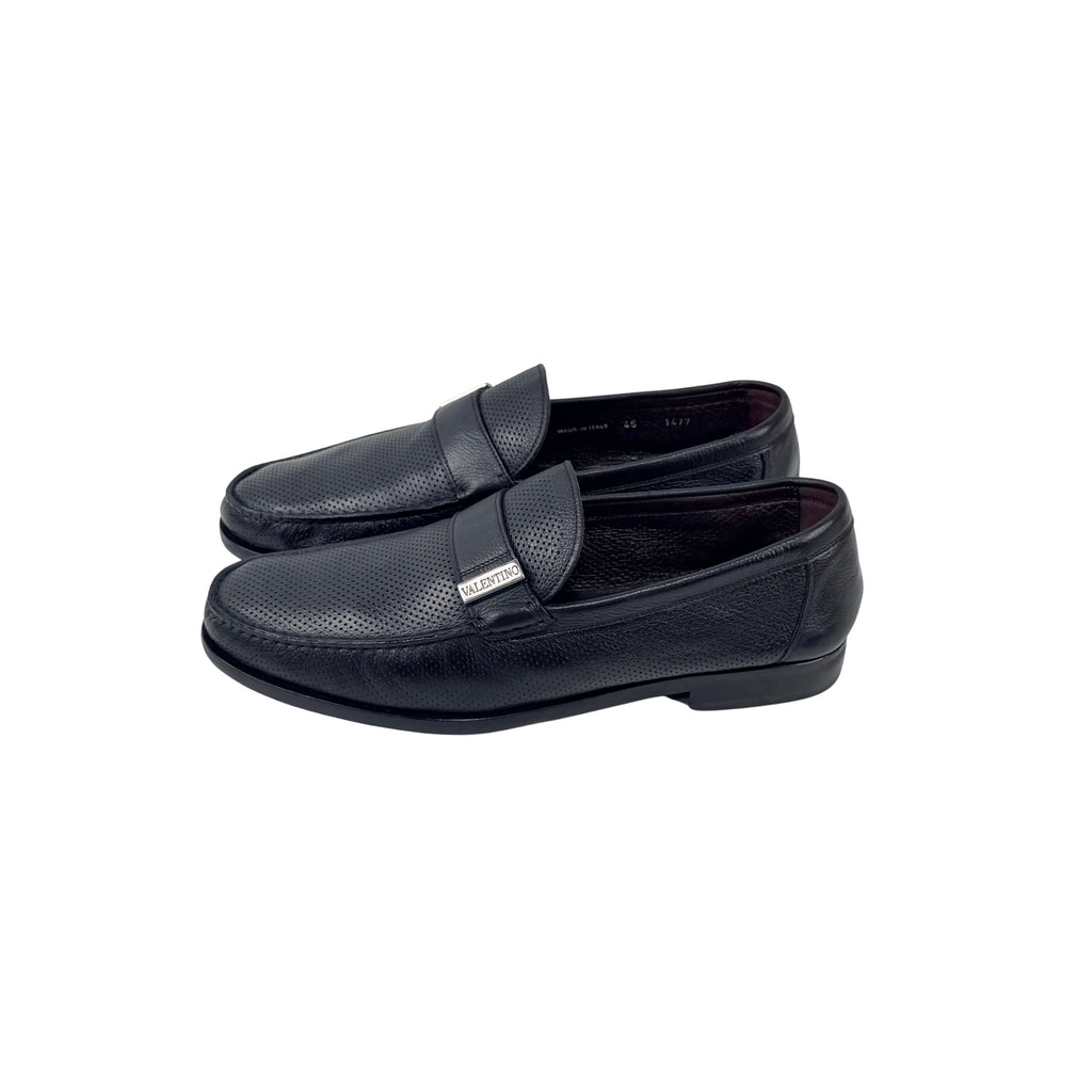 VALENTINO GARAVANI Loafers/Moccasins Perforated Leather With Metallic logo (Size 45)