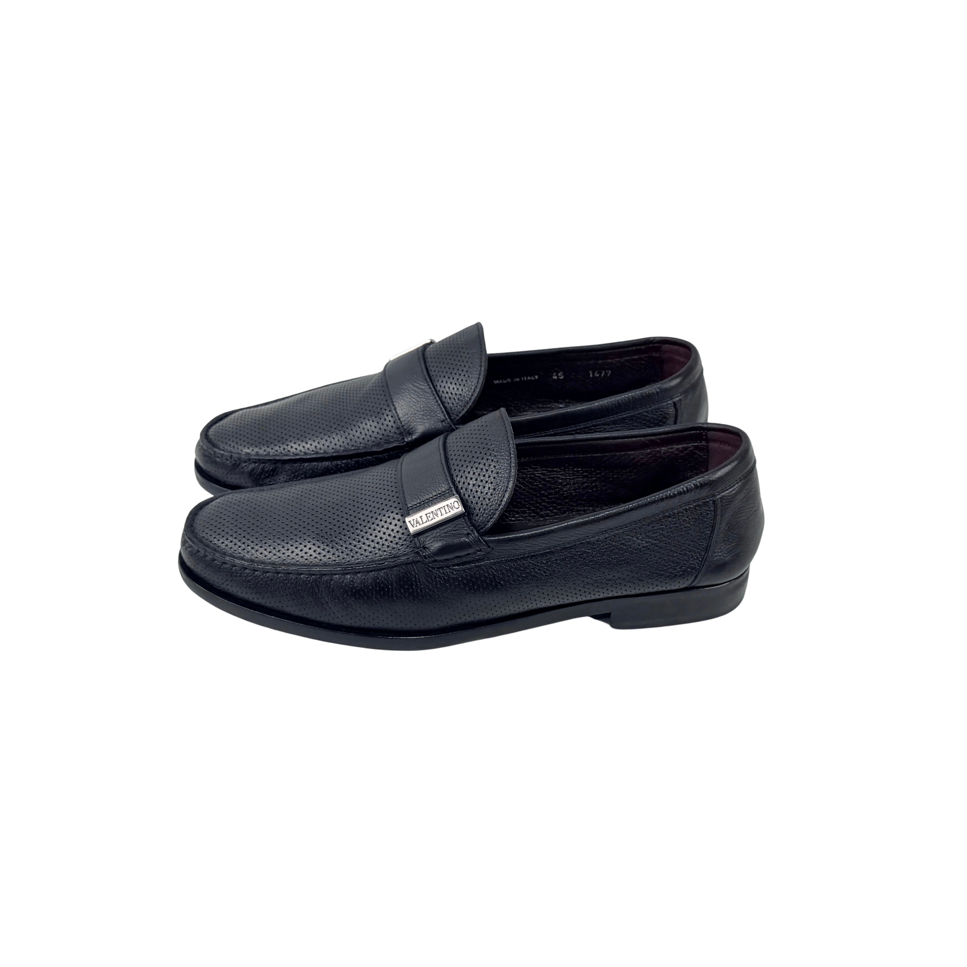VALENTINO GARAVANI Loafers/Moccasins Perforated Leather With Metallic logo (Size 45)