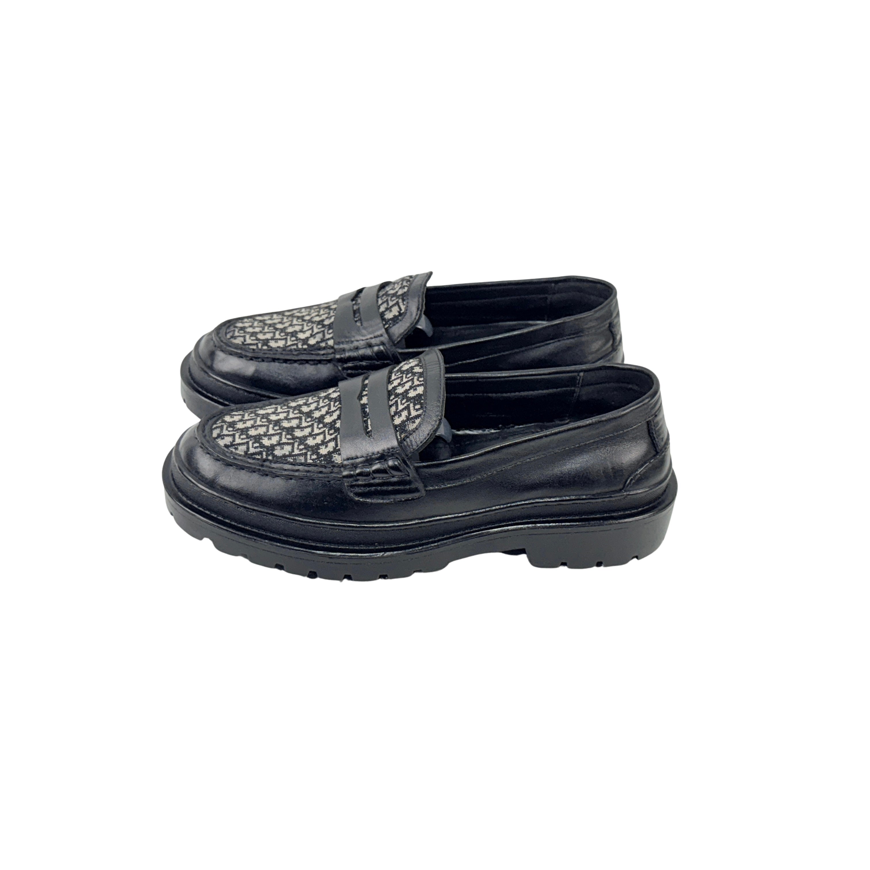 CHRISTIAN DIOR Black Leather Oblique Jacquard Explorer Loafers/Moccasins (Size 42)