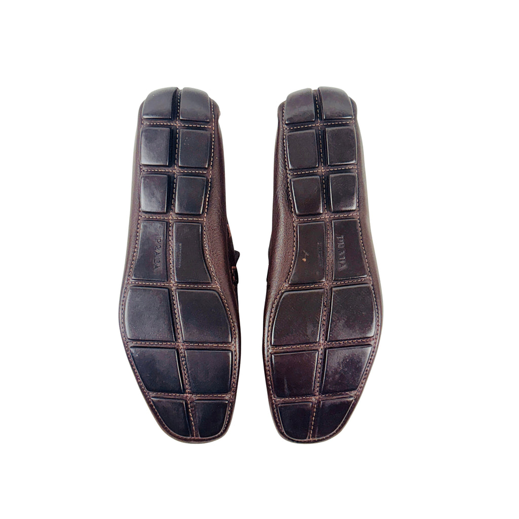 PRADA Grain Leather Brown Penny Loafers/Moccasins/Driving (Size 44)