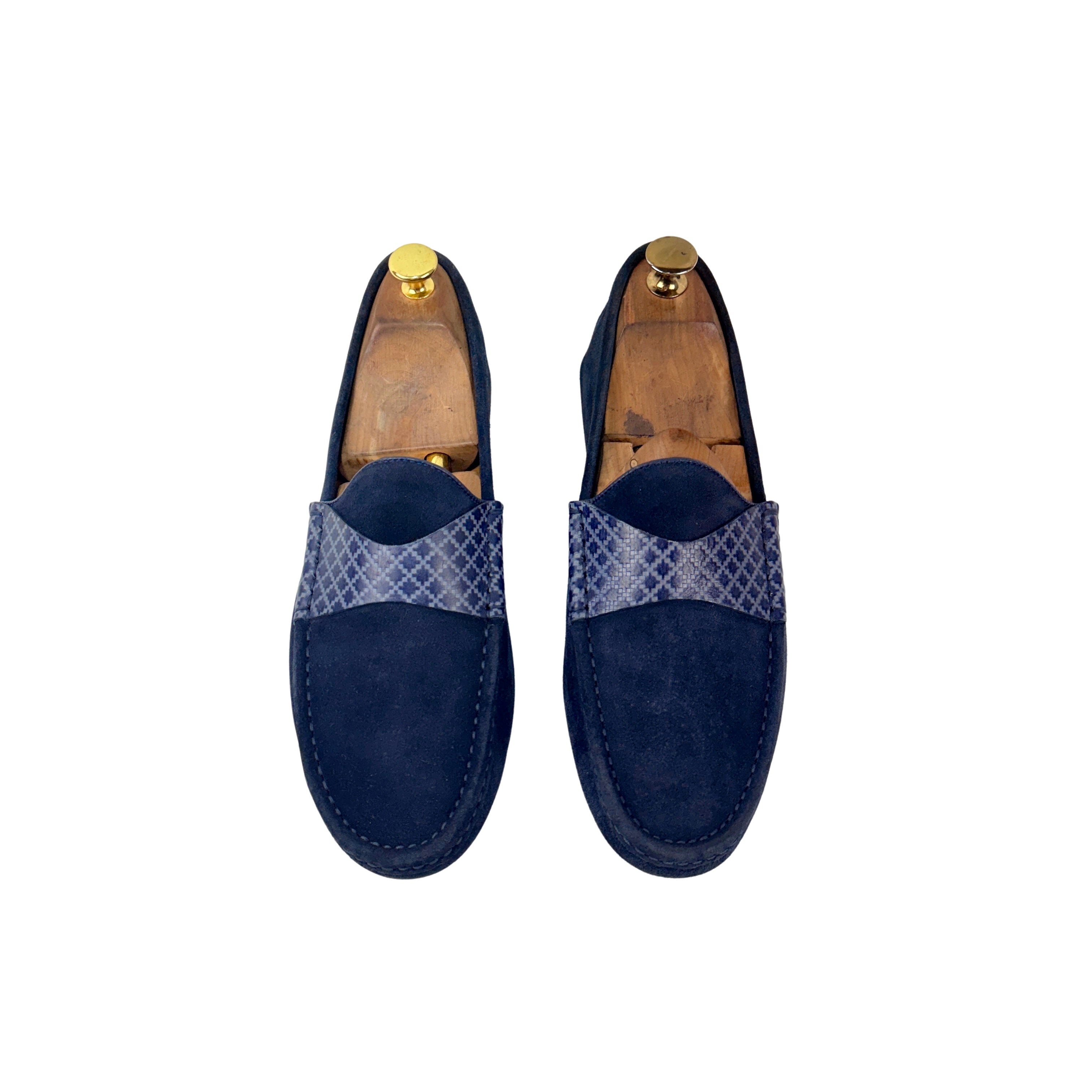 GUCCI Men's Blue Suede Leather Diamond-Patterned(Guccissima Inspired)Strap Loafers/Moccasins(Size 42.5)