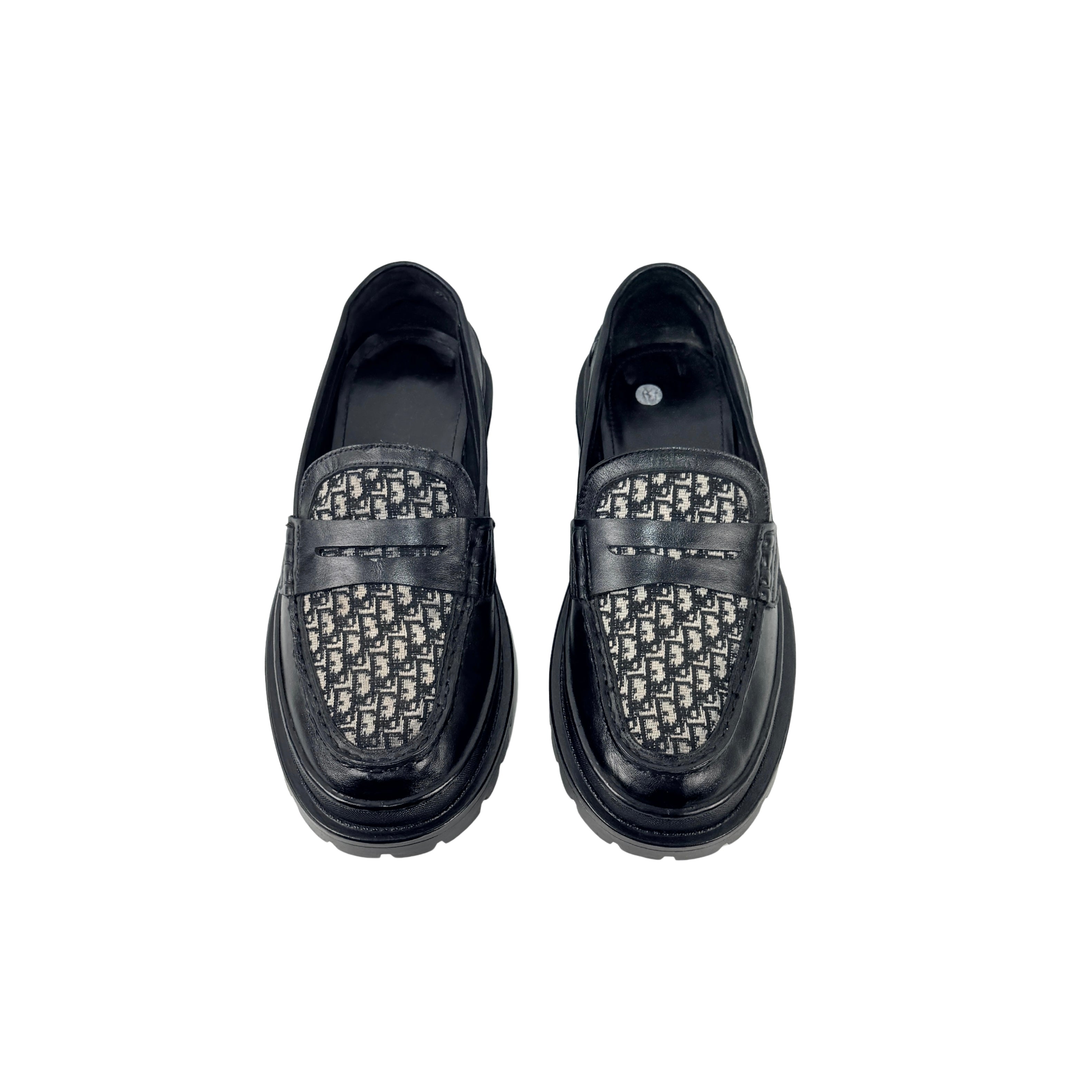 CHRISTIAN DIOR Black Leather Oblique Jacquard Explorer Loafers/Moccasins (Size 42)