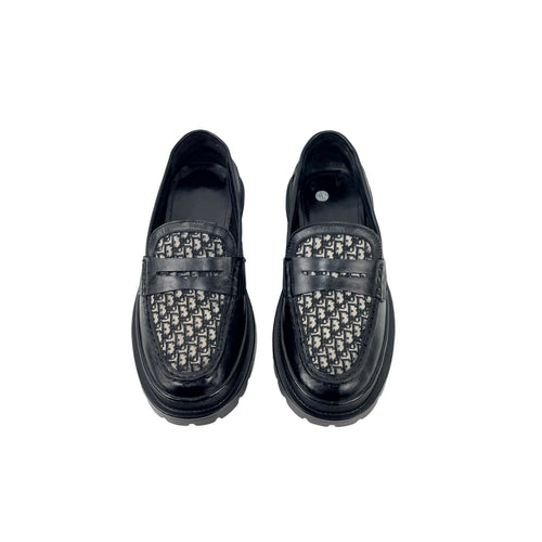 CHRISTIAN DIOR Black Leather Oblique Jacquard Explorer Loafers/Moccasins (Size 42)