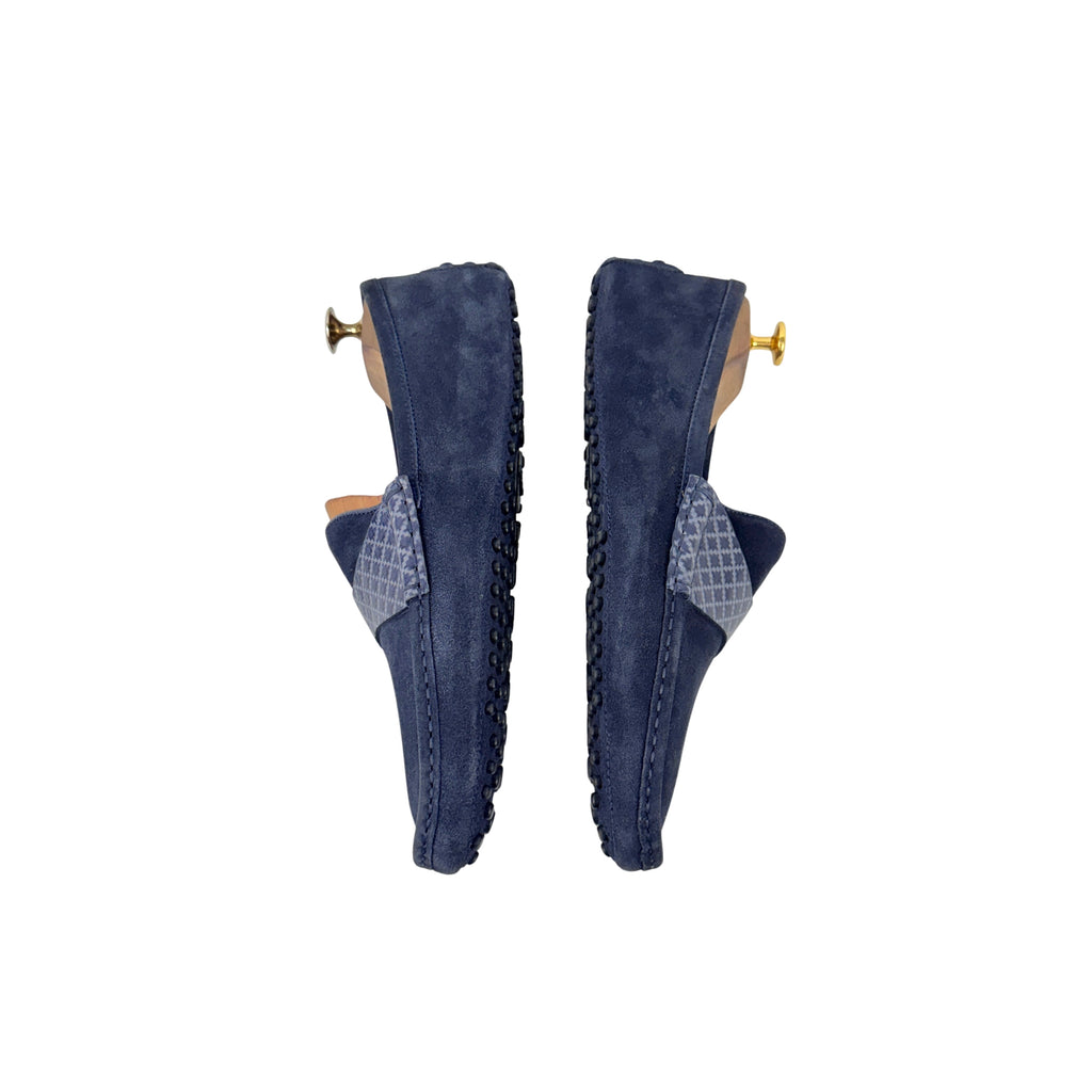 GUCCI Men's Blue Suede Leather Diamond-Patterned(Guccissima Inspired)Strap Loafers/Moccasins(Size 42.5)