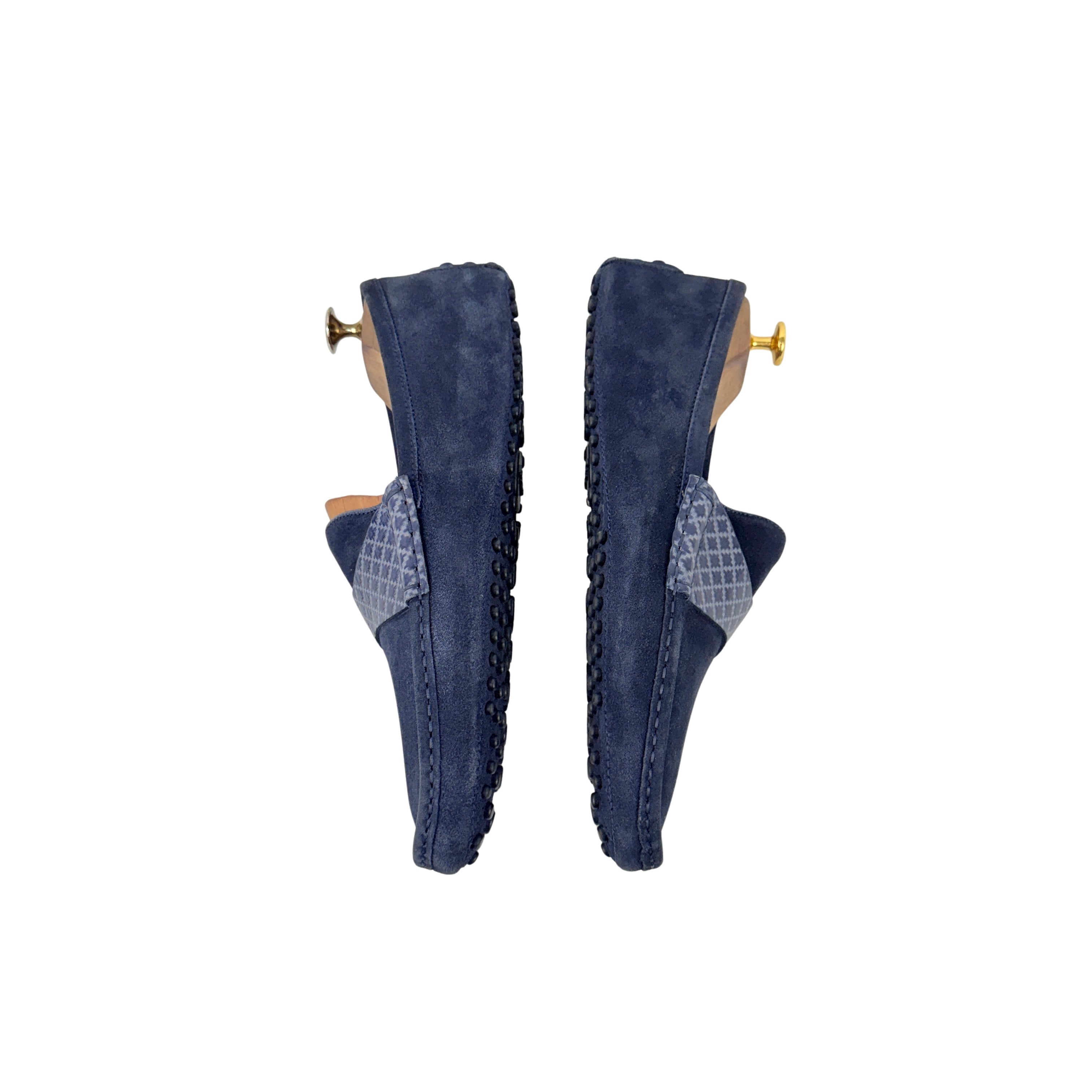 GUCCI Men's Blue Suede Leather Diamond-Patterned(Guccissima Inspired)Strap Loafers/Moccasins(Size 42.5)
