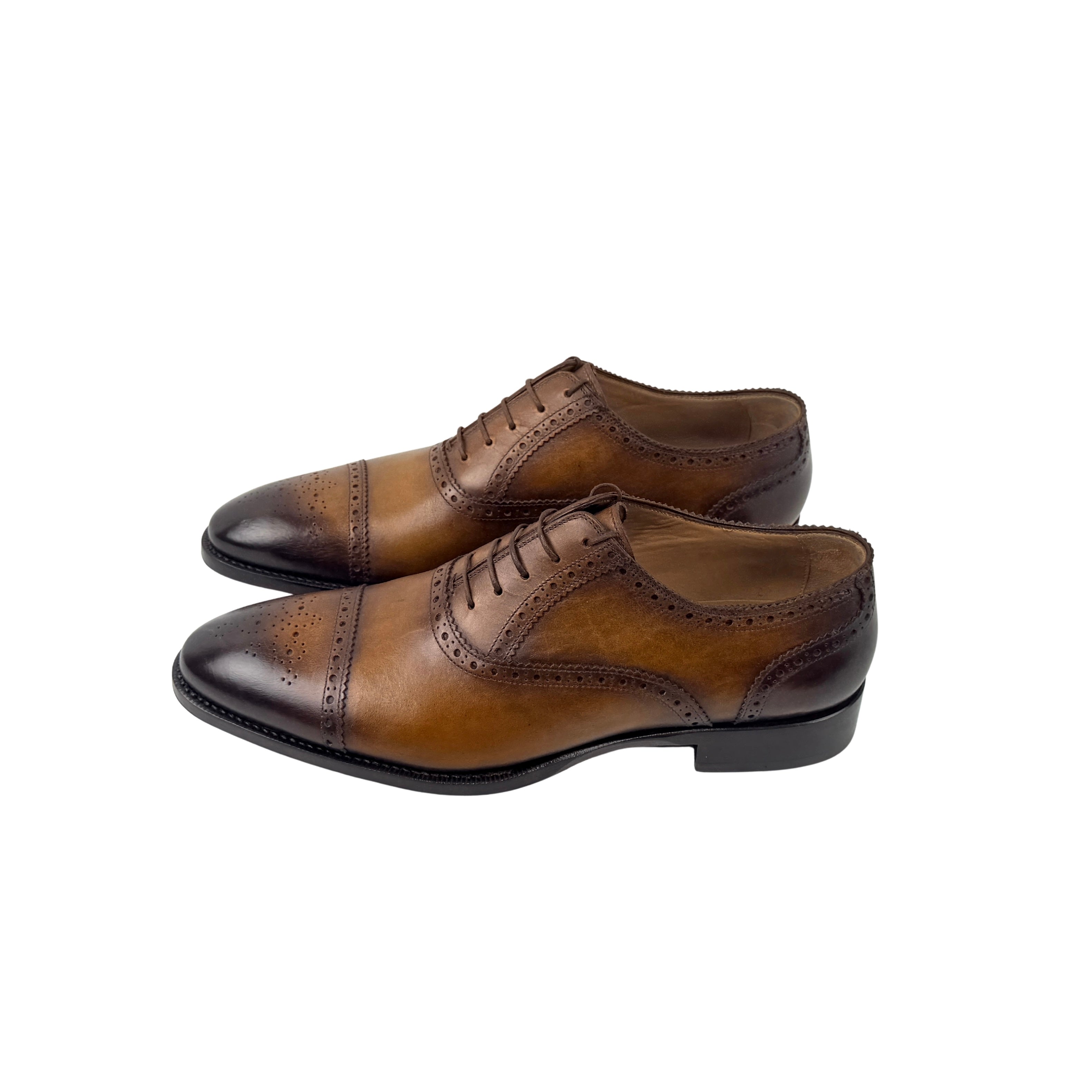 DI BIANCO Oxford/Derby Men's Leather Brogues Dark Tan And Patina Brown Finish(Size 45)