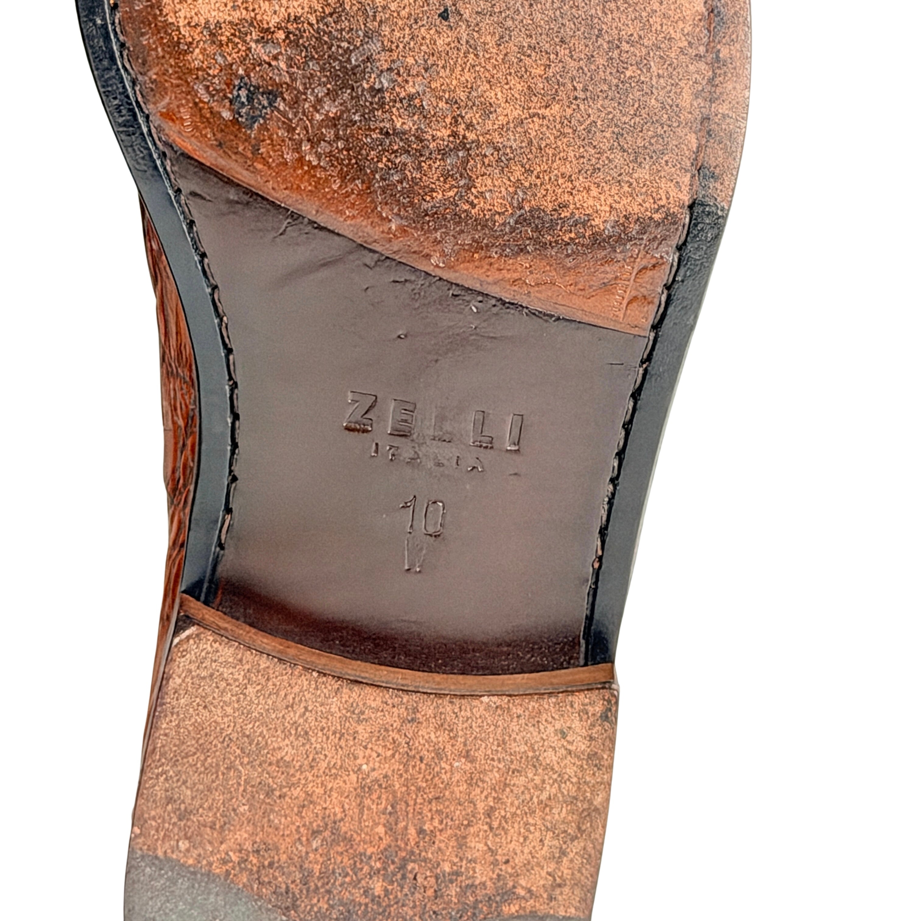 ZELLI ITALIA 119-CGN TUSCANY Crocodile Penny Loafers/Moccasins, Cognac (Size 45)