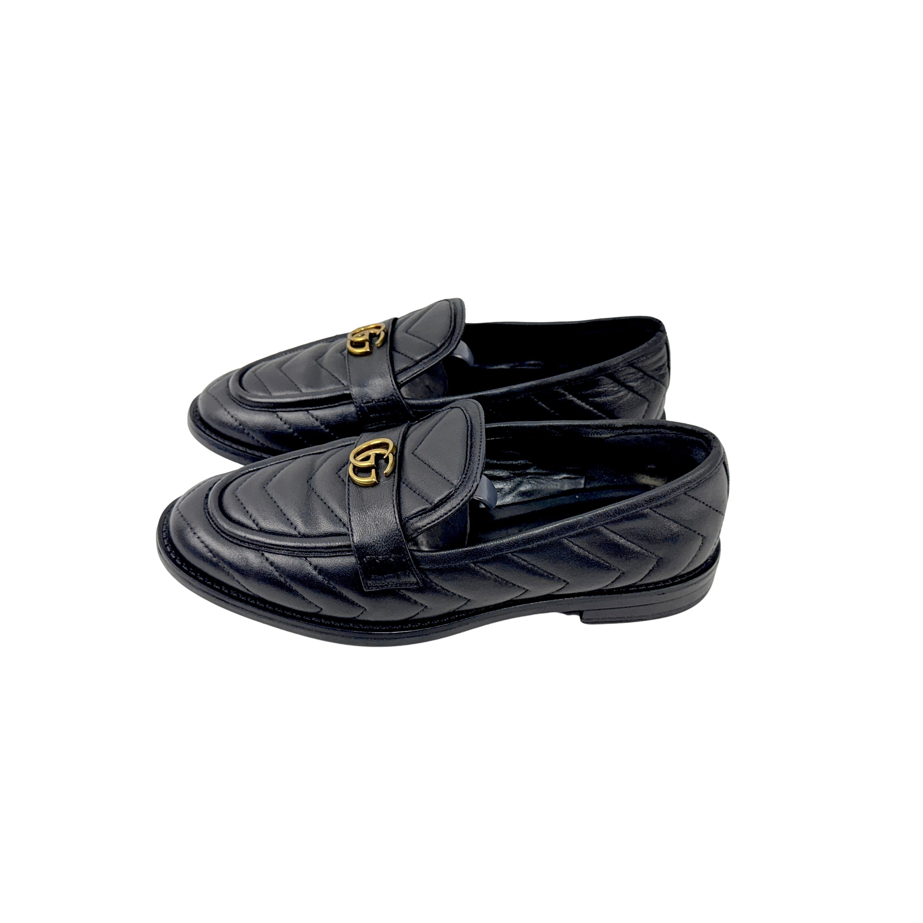GUCCI Quilted Leather Loafers/Moccasins In Black Double G Logo (Size 39/40)