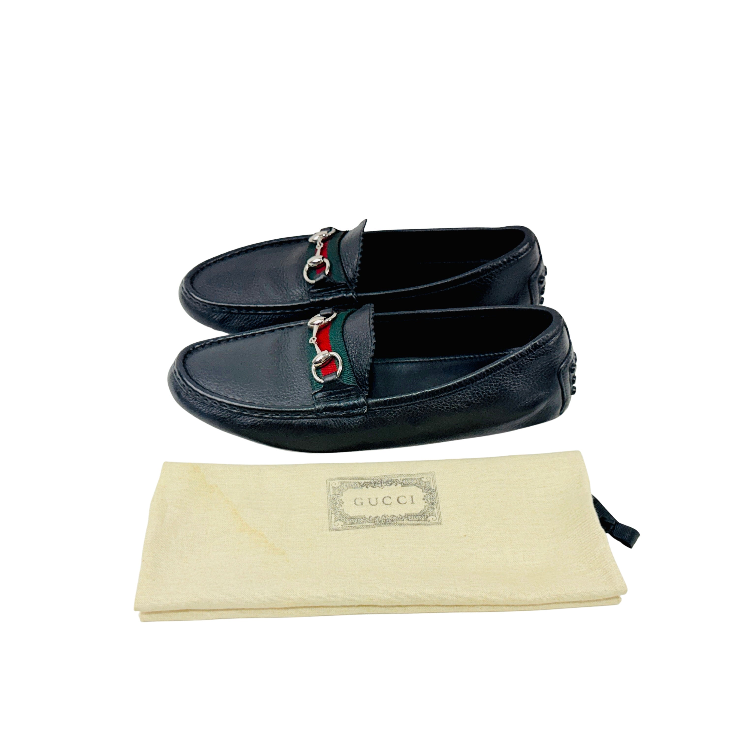 GUCCI Black Web Horsebit Loafers/Moccasins/Driving (Size 40)