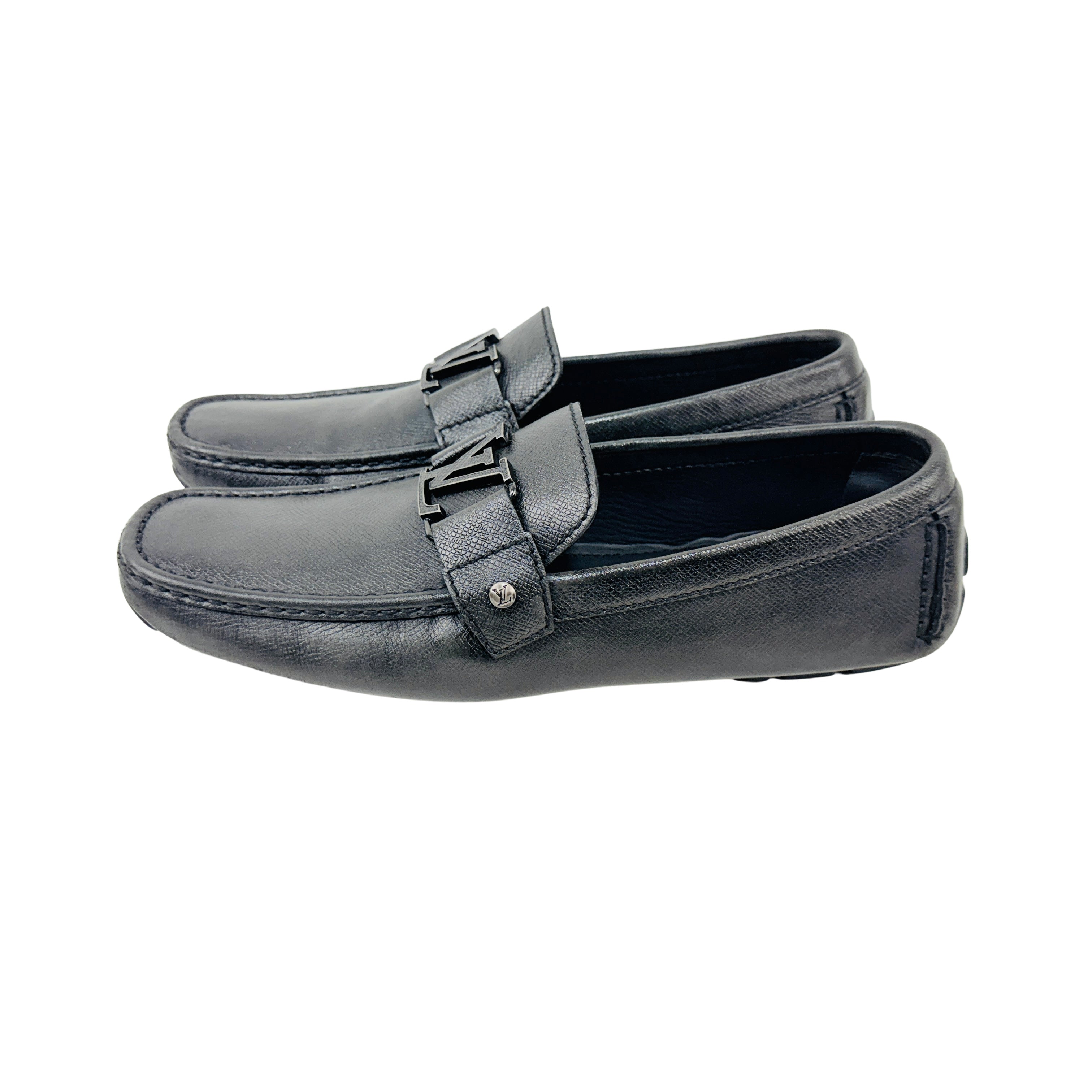 LOUIS VUITTON Monte Carlo Loafers/Moccasins/Driving Gray Taiga Leather (Size 45)