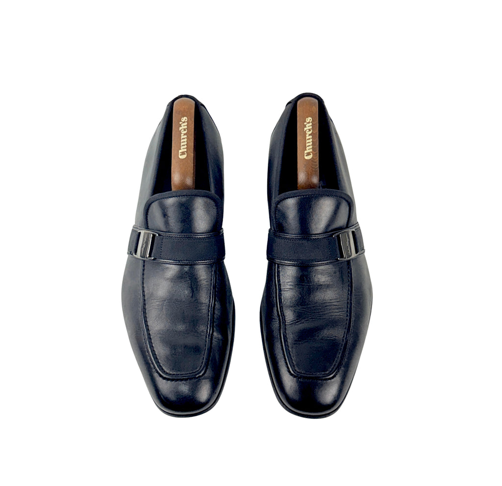SALVATORE FERRAGAMO-Lavorazione Originale Fabric-Trimmed Leather Loafers/Moccasins (Size 44)