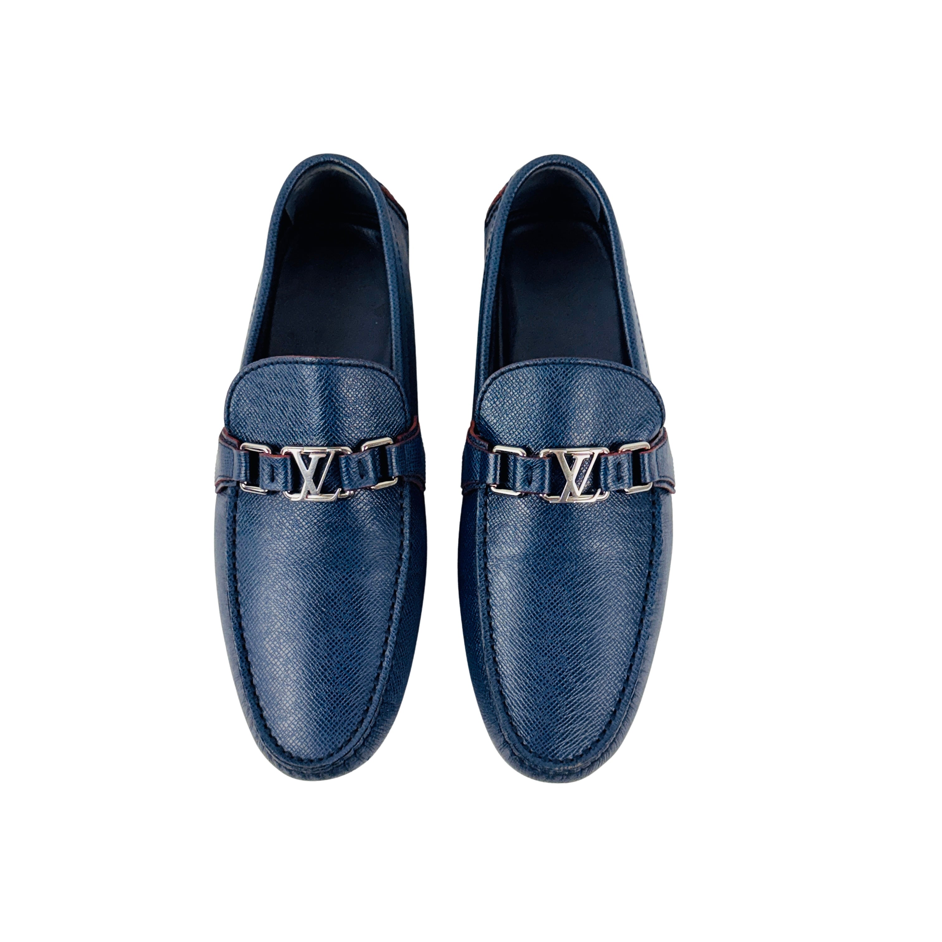 LOUIS VUITTON Hockenheim Driving/Loafers/Moccasins Blue Taiga Leather (Size 42.5)