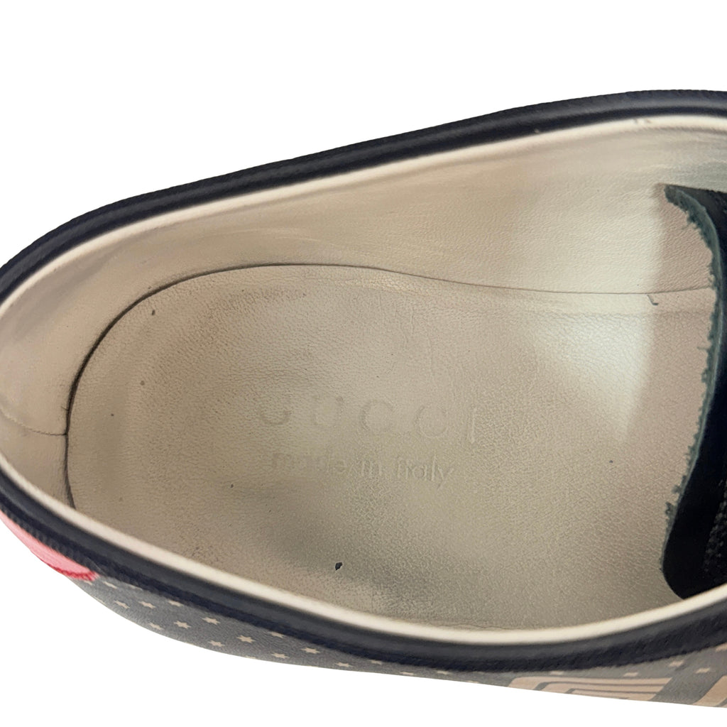 GUCCI Guccy Falacer Gold Star Print Black Leather Sneakers/Lace Up (Size 42)