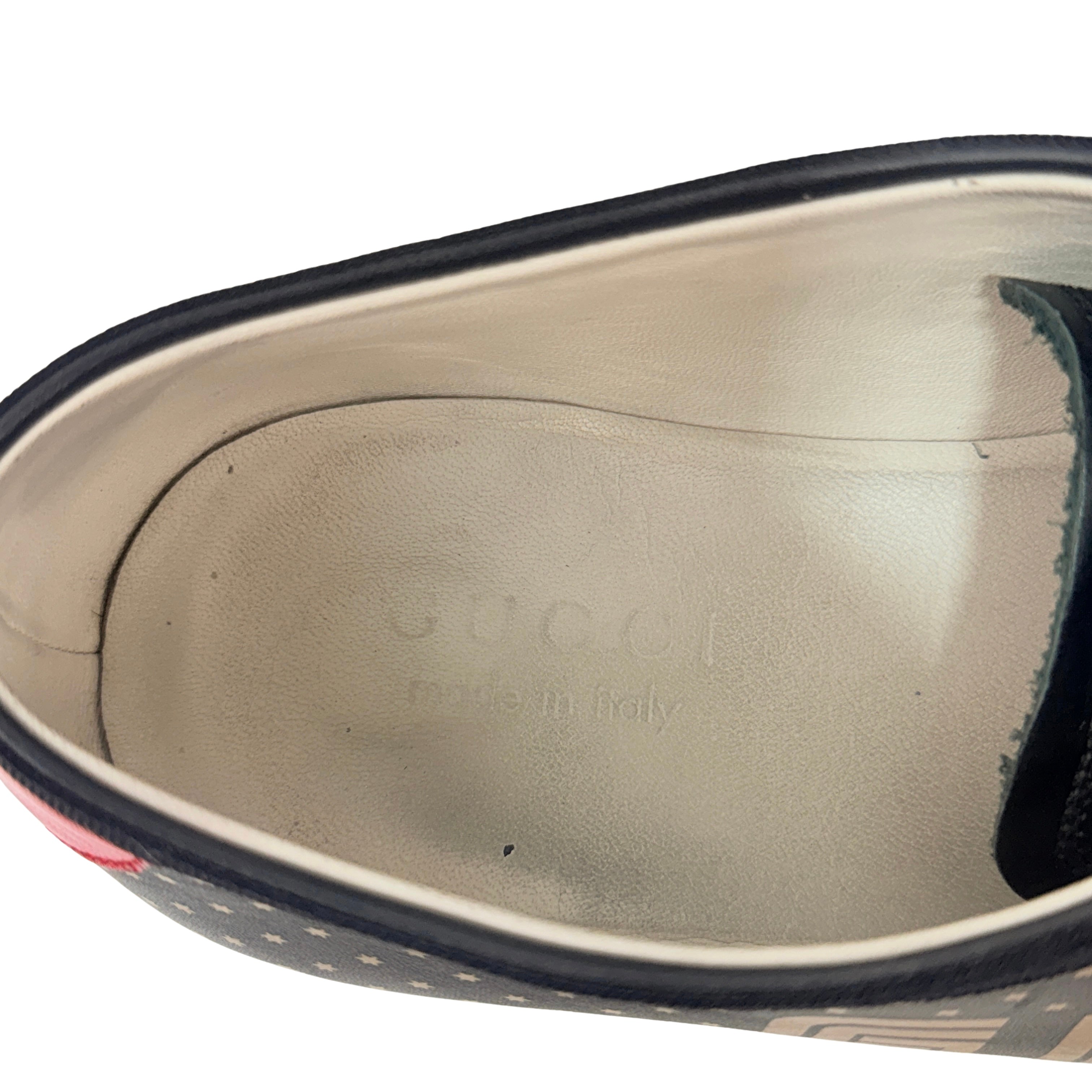 GUCCI Guccy Falacer Gold Star Print Black Leather Sneakers/Lace Up (Size 42)