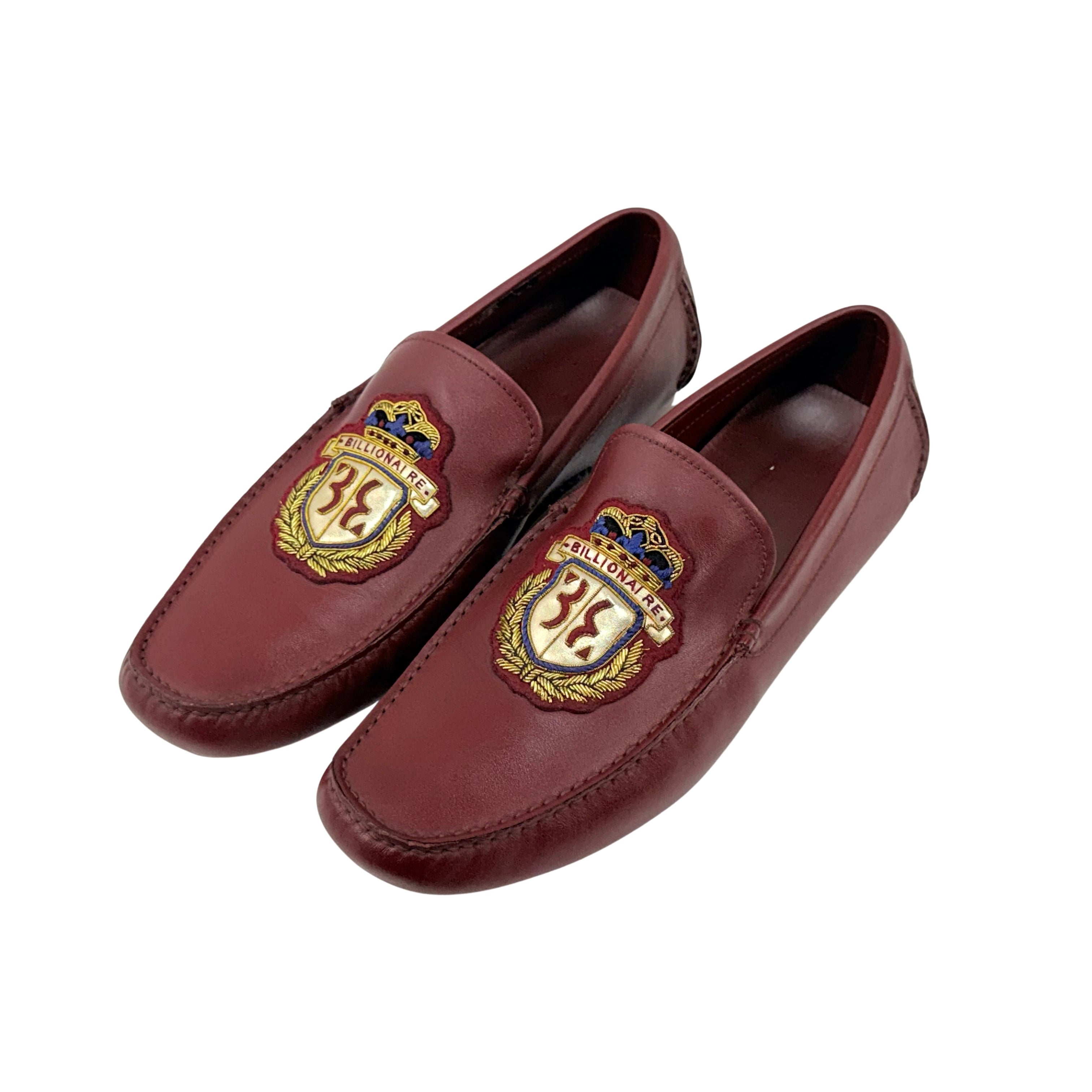 BILLIONAIRE Hand-Embroidered Coat-Of-Arms (Crest) On The Vamp Calfskin Loafers/Moccasins (Size 41)