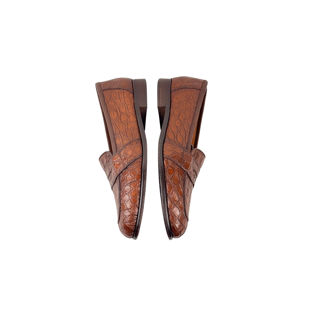 ZELLI ITALIA 119-CGN TUSCANY Crocodile Penny Loafers/Moccasins, Cognac (Size 45)