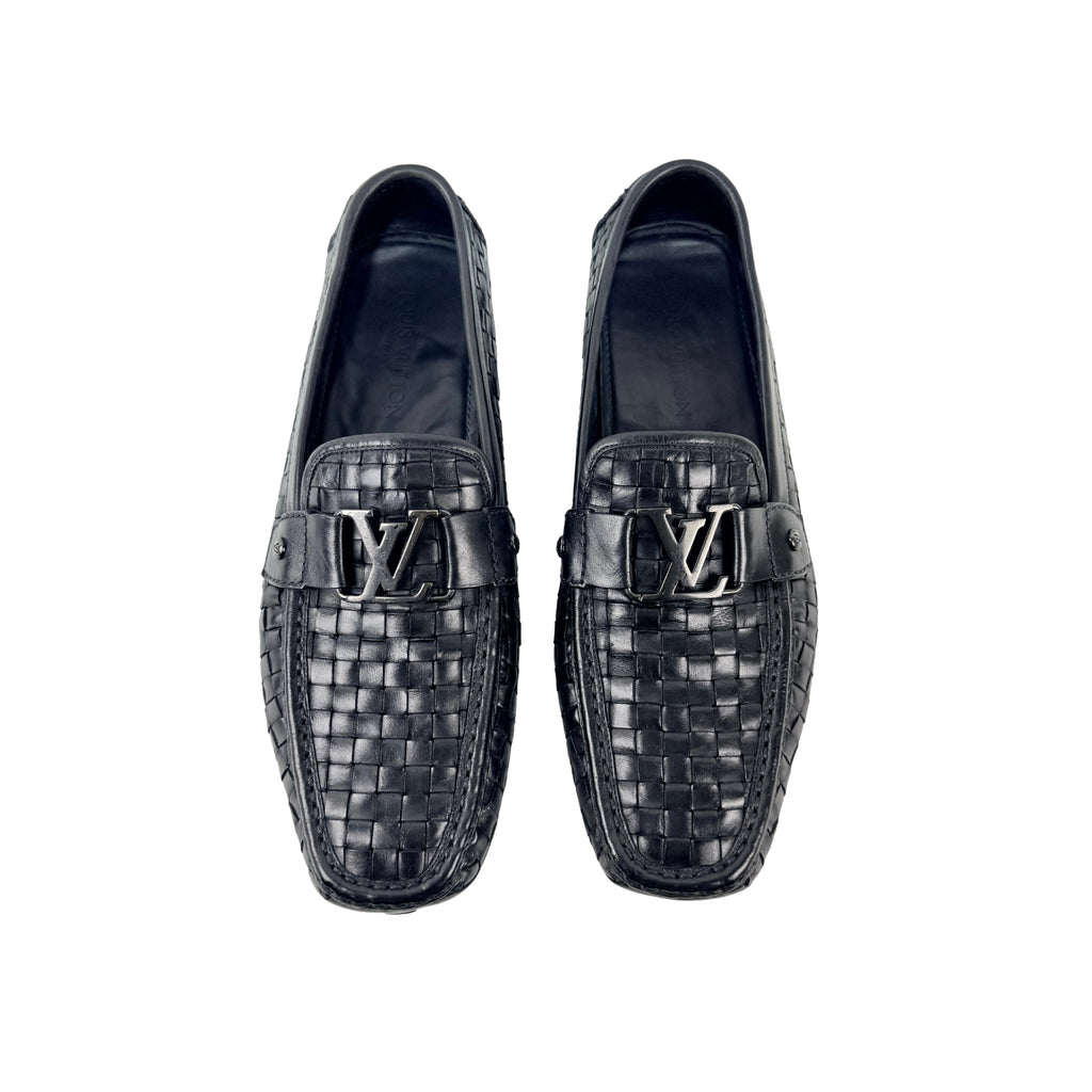 LOUIS VUITTON Black Woven Leather Monte Carlo Loafers/Moccasins(Size 46)