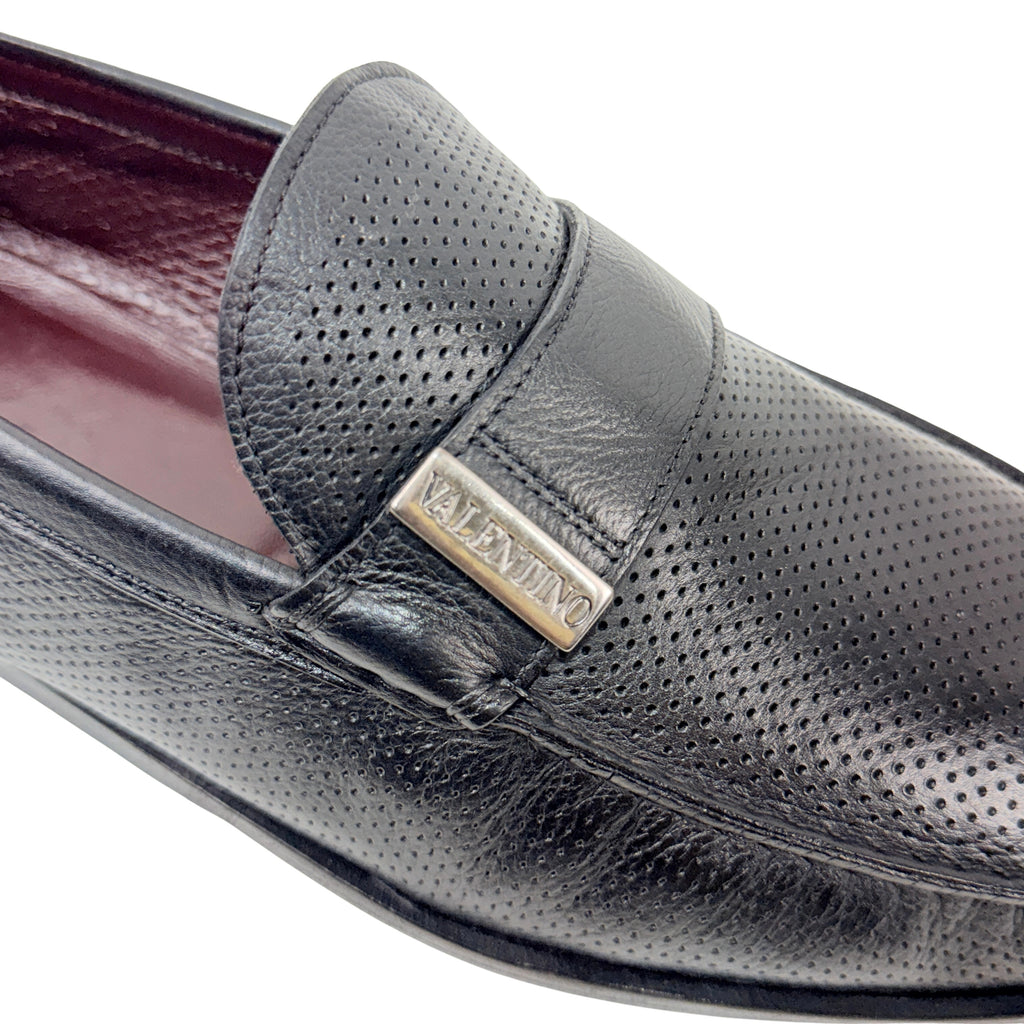 VALENTINO GARAVANI Loafers/Moccasins Perforated Leather With Metallic logo (Size 45)