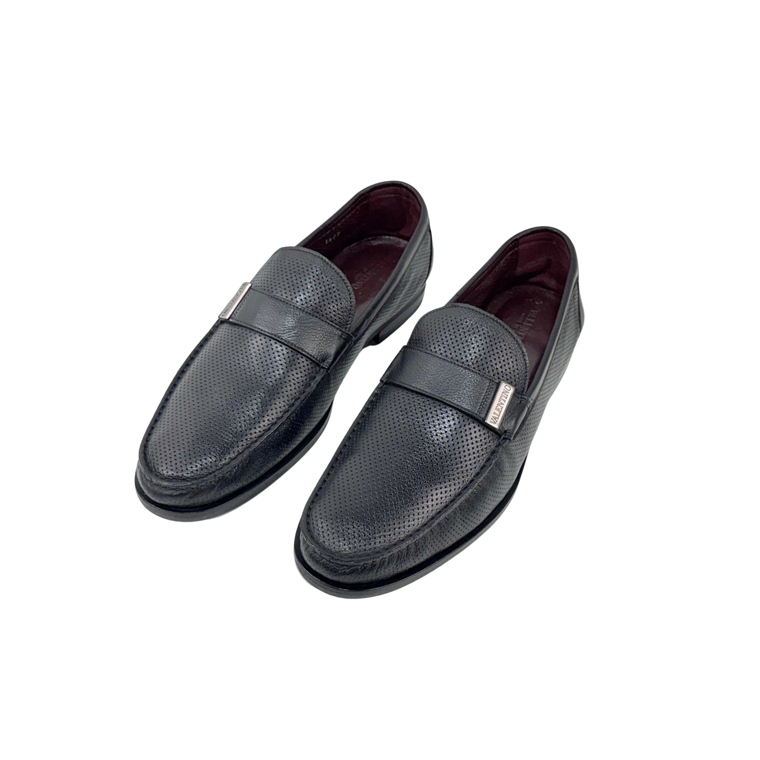 VALENTINO GARAVANI Loafers/Moccasins Perforated Leather With Metallic logo (Size 45)