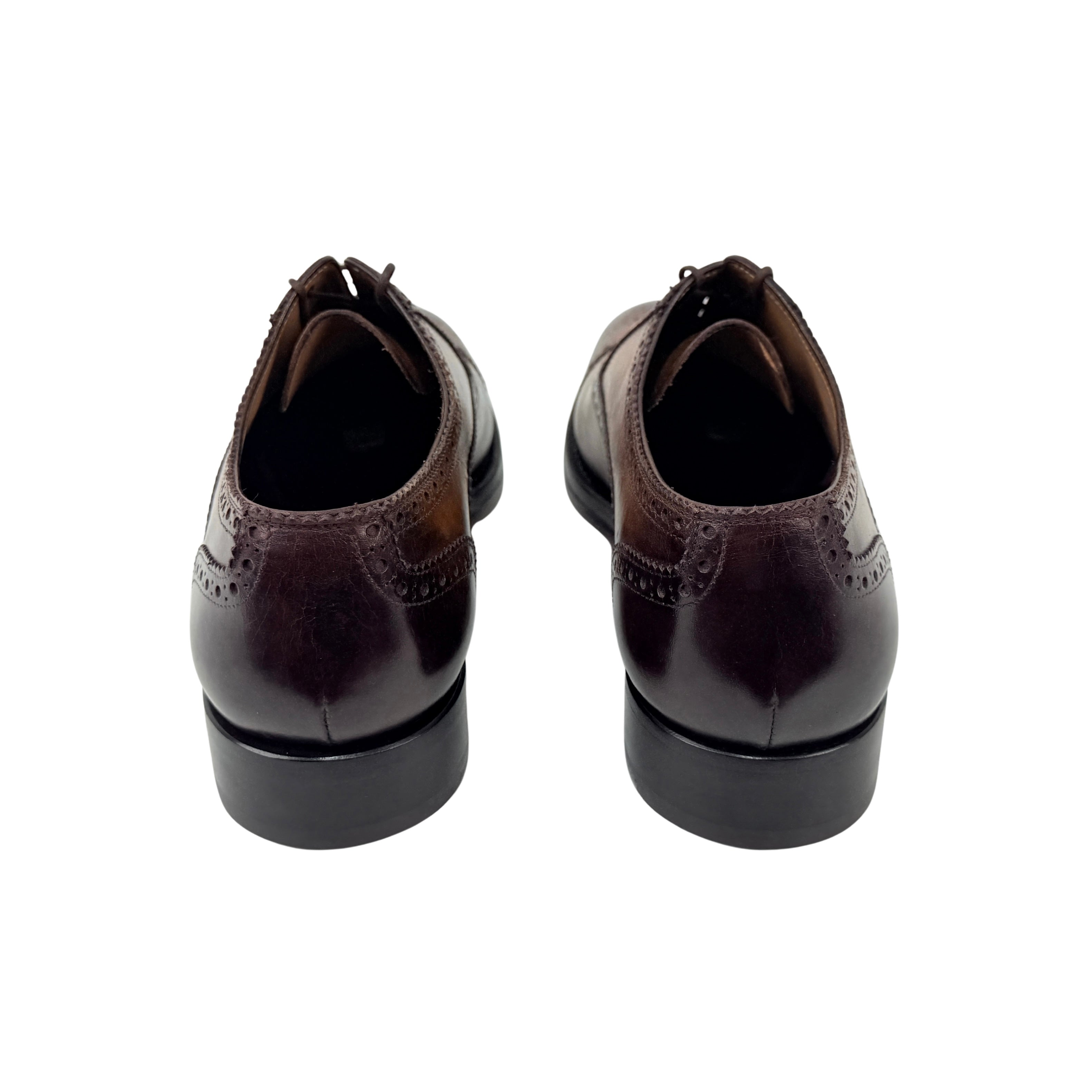 DI BIANCO Oxford/Derby Men's Leather Brogues Dark Tan And Patina Brown Finish(Size 45)