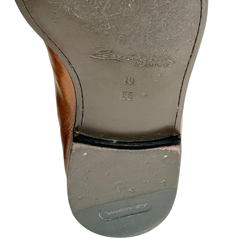 SANTONI Penny Loafers/Moccasins Crafted In Brown Leather With Their Signature Orange Lining (Size 44)